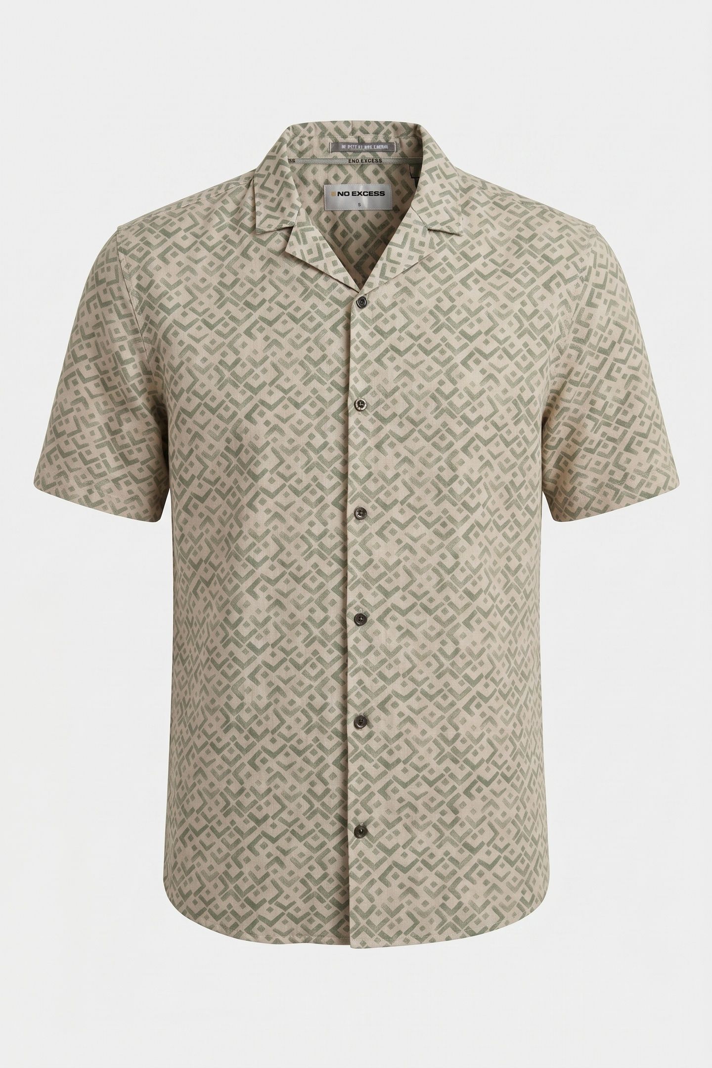 SHIRT SHORT SLEEVE REVERS COLLAR SLUB ALLOVER PRINTED GREEN 5