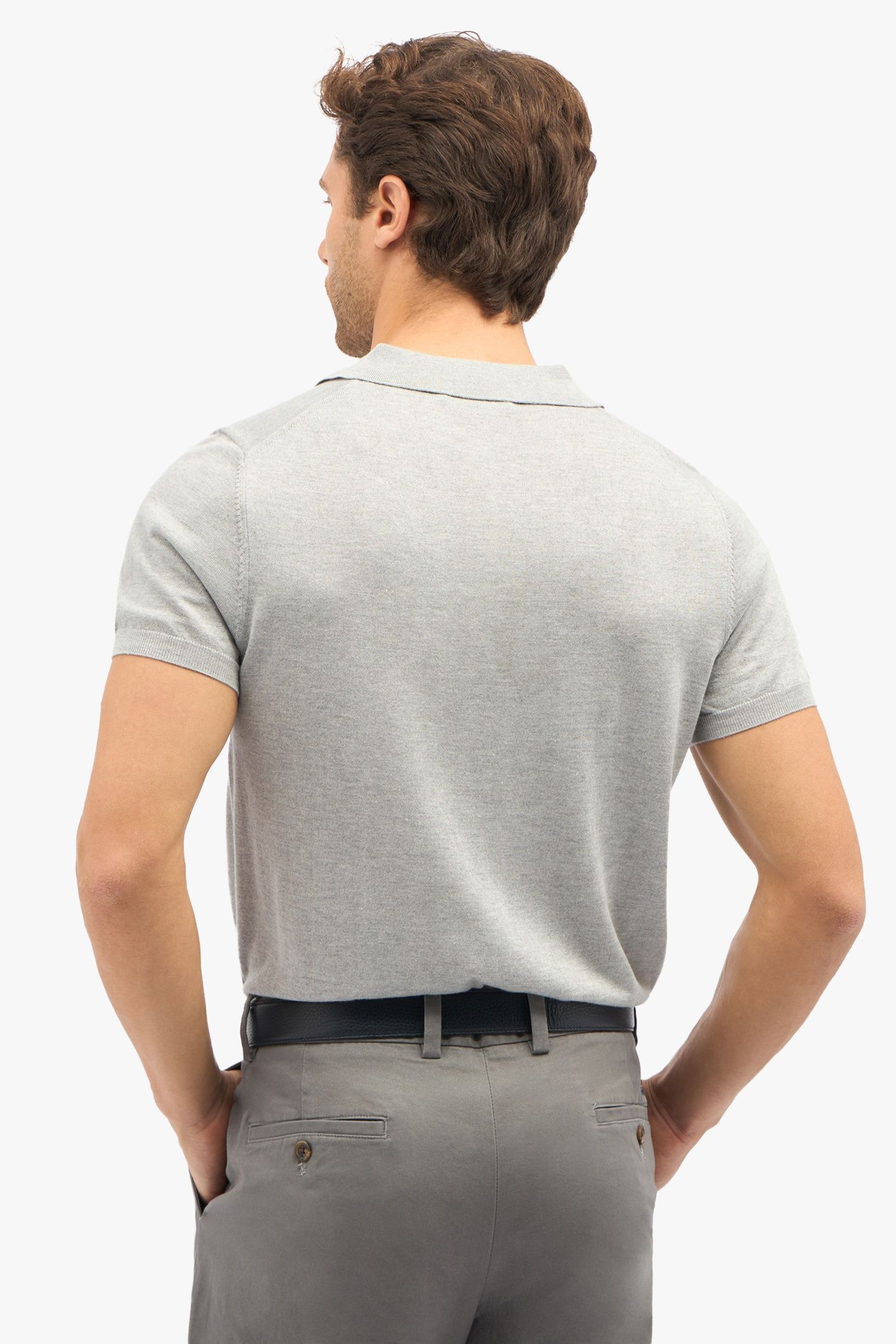 LIGHT GREY SILK-CASHMERE BLEND POLO SHIRT LIGHT GREY 3