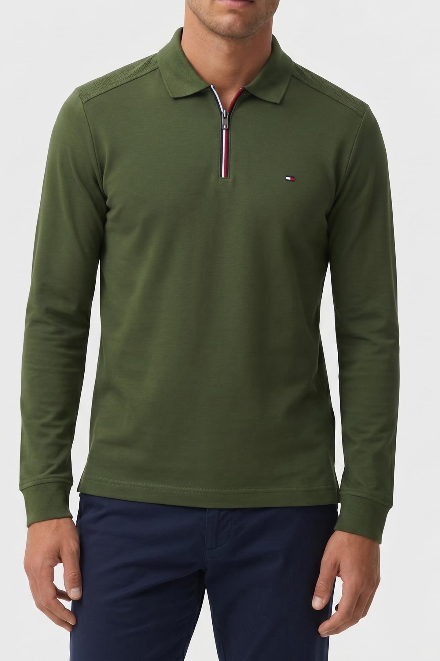 FLUID COTTON FLAG EMBROIDERY ZIP POLO SHIRT MOUNTAIN PINE 1