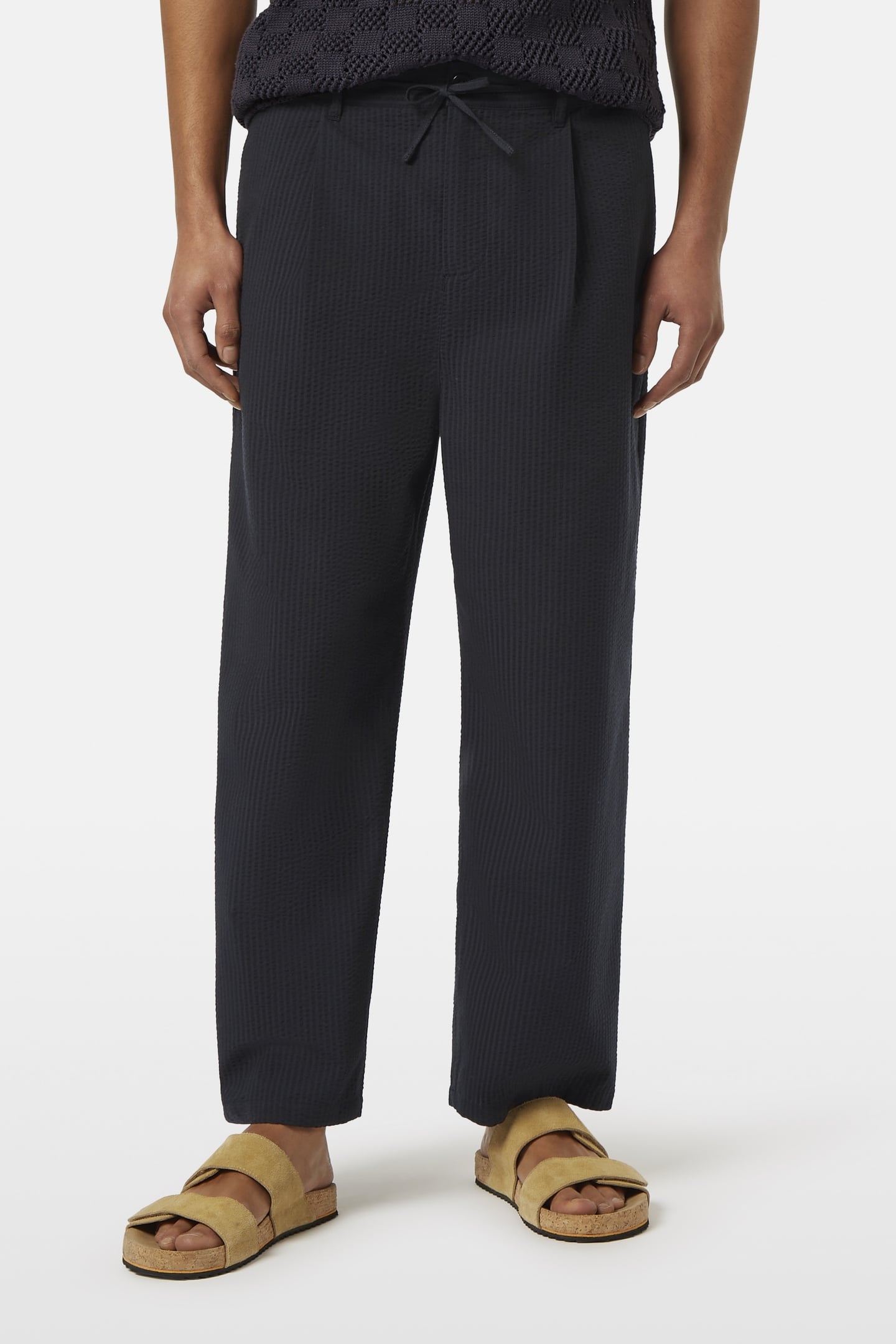 PLEATED RELAXED STRAIGHT COTTON-BLEND SEERSUCKER JOGGER WASH 1