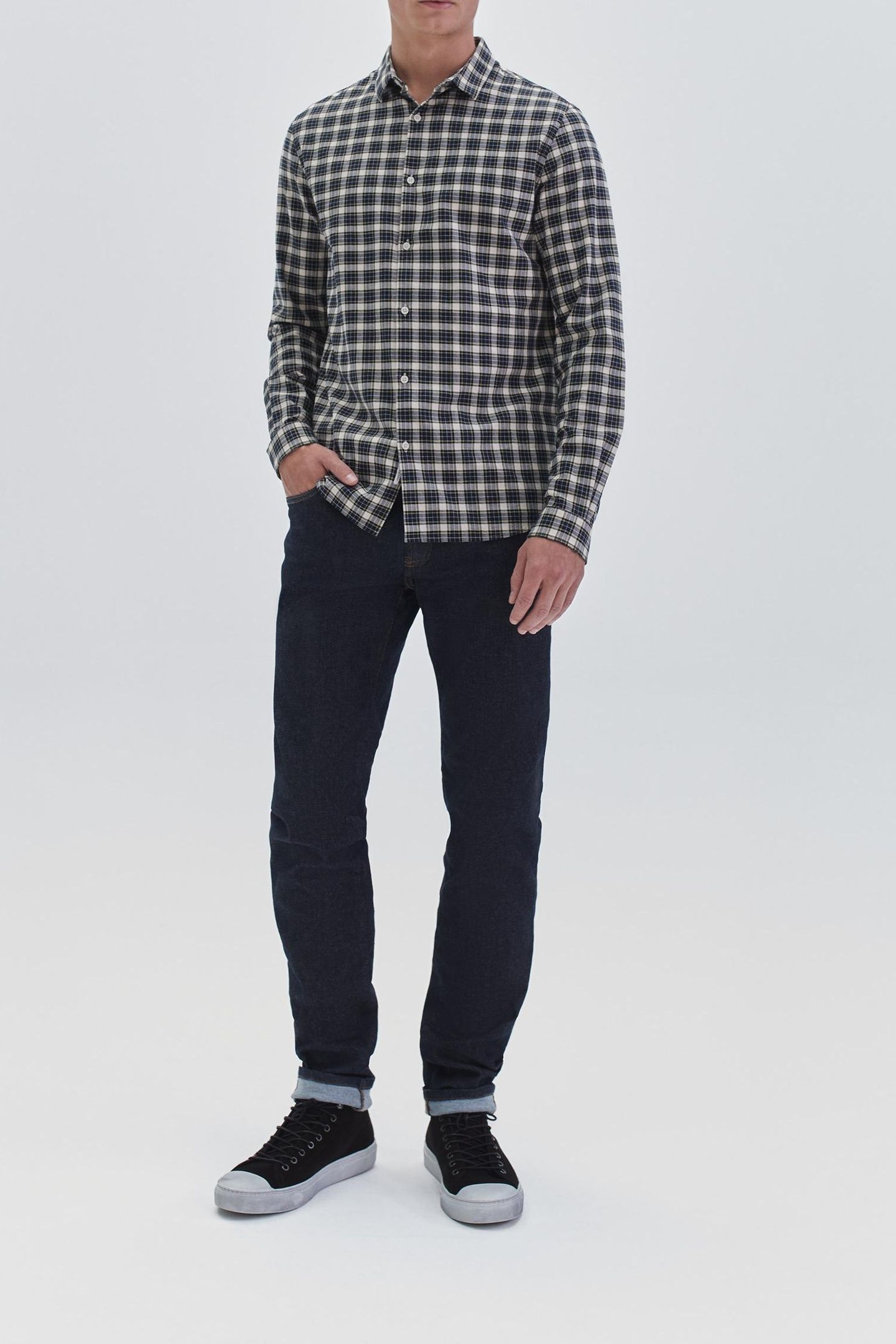 NAVY CHECKED SLIM SHIRT 2