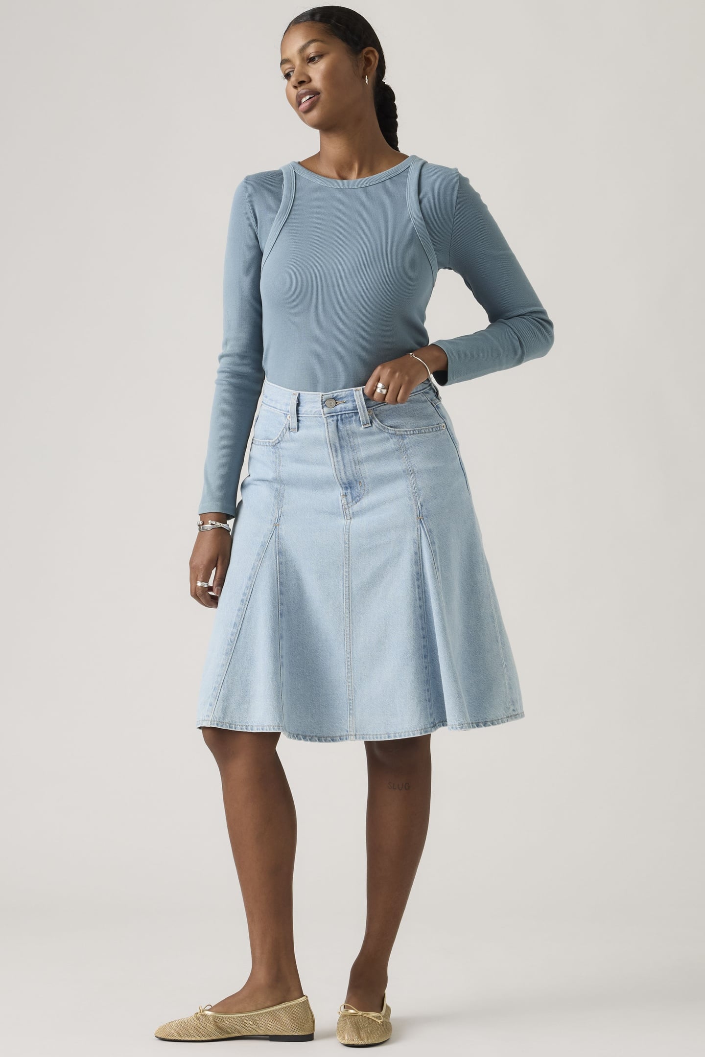 GODET KNEE LENGTH LIGHTWEIGHT SKIRT 1