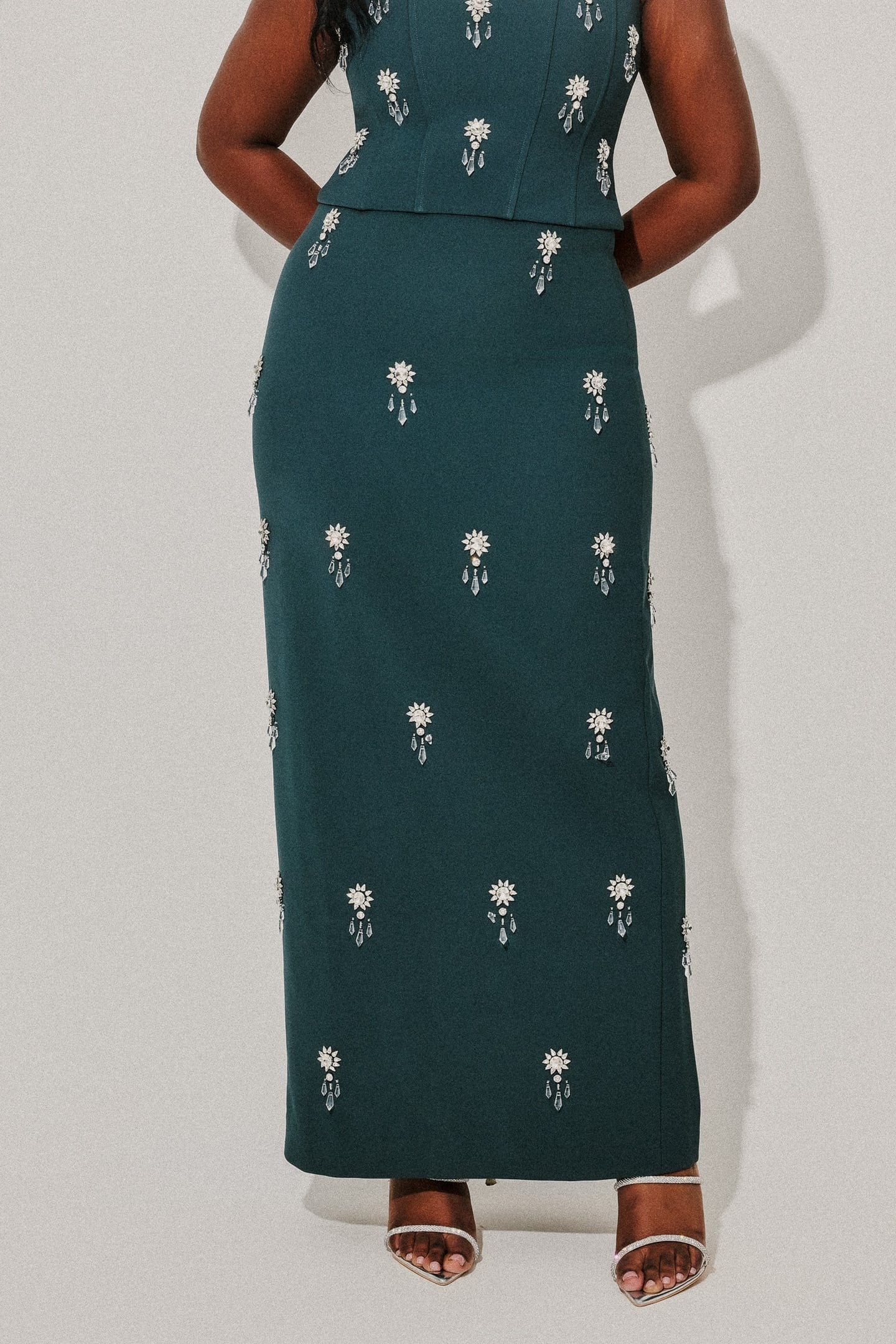 CRYSTAL MAXI SKIRT TEAL 1