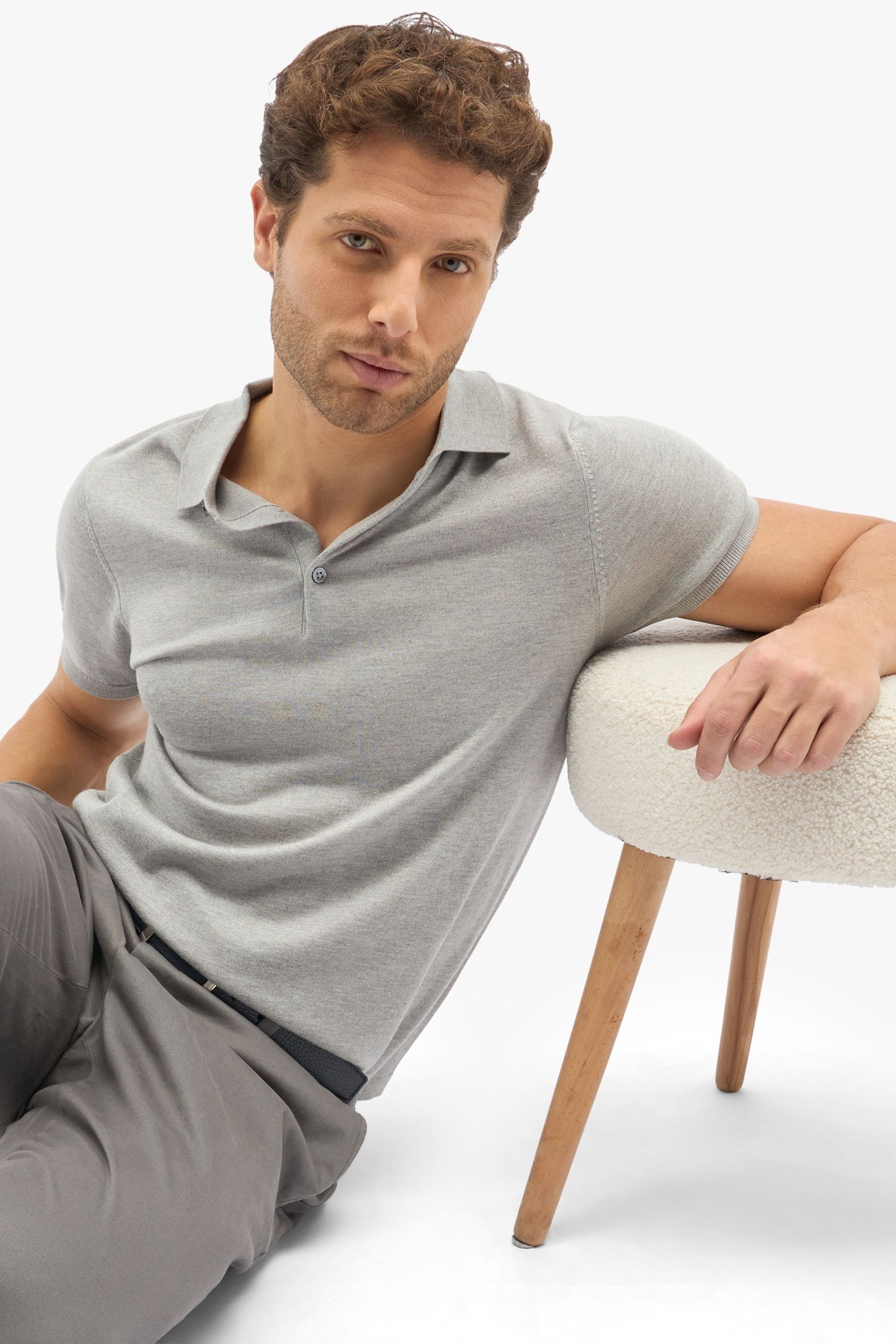 LIGHT GREY SILK-CASHMERE BLEND POLO SHIRT LIGHT GREY 2