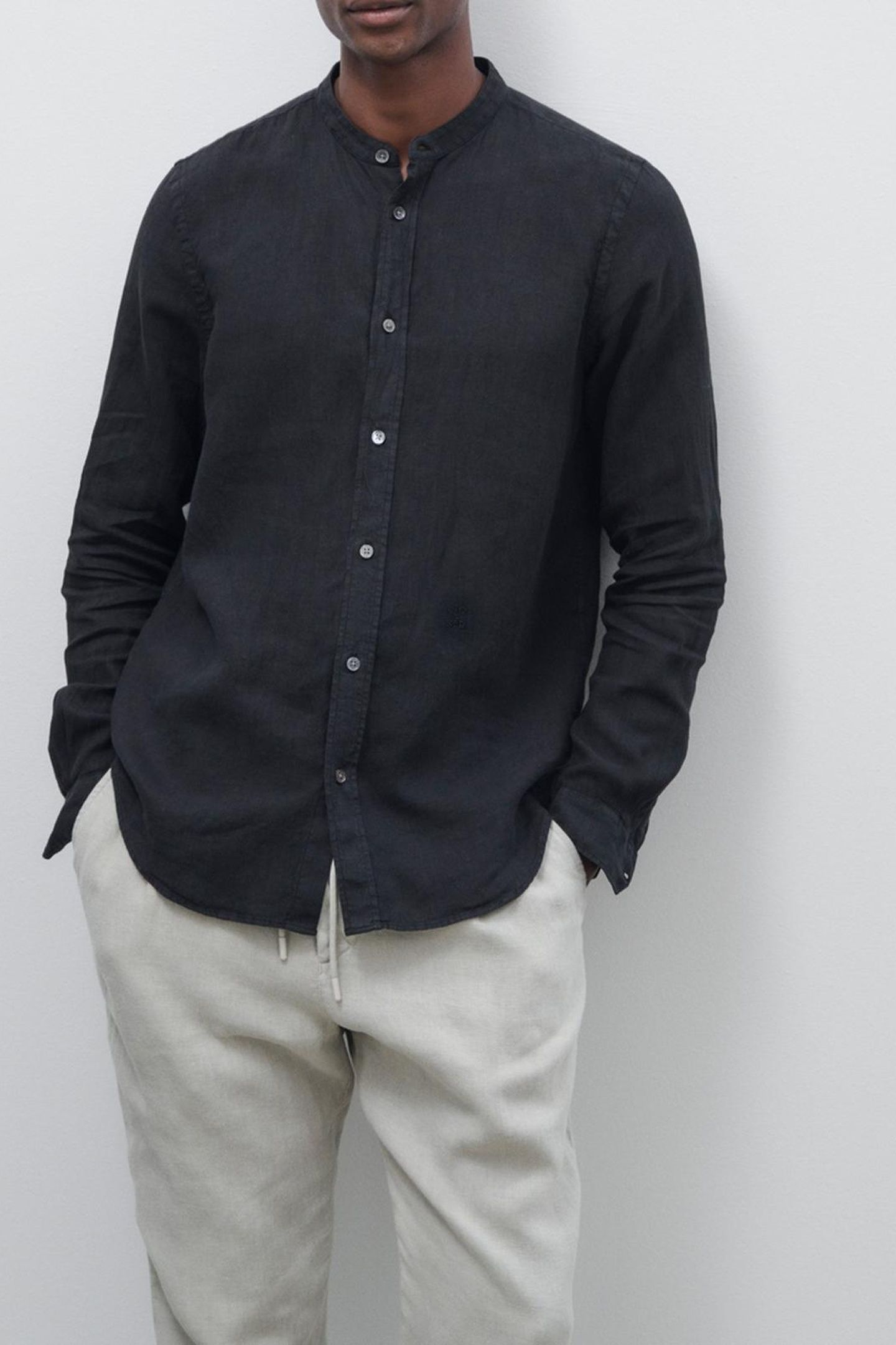 COLLARLESS SHIRT BLACK 4