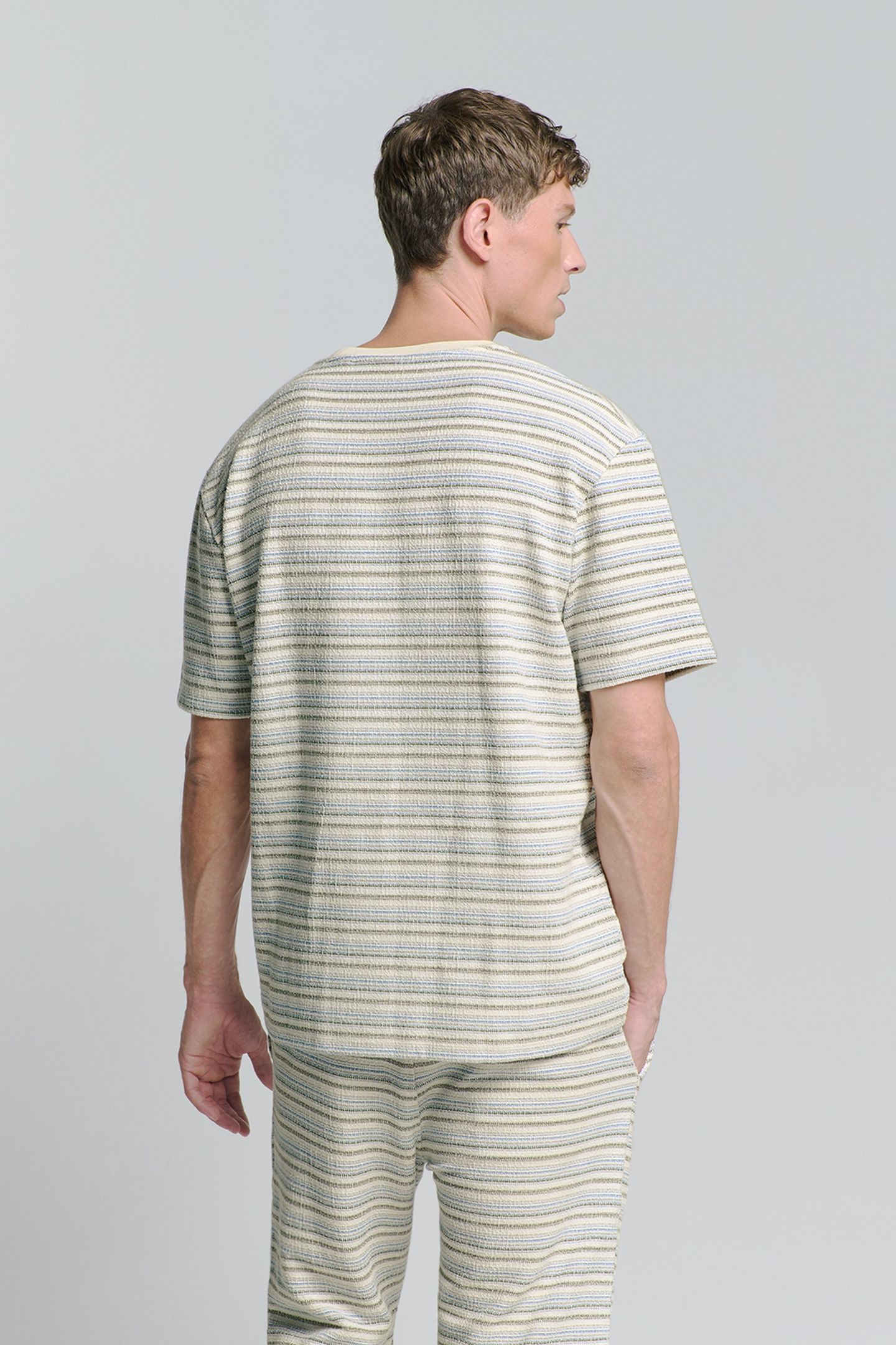 T-SHIRT CREWNECK MULTI COLOURED JACQUARD SLUB STRIPE DEEP BL 3