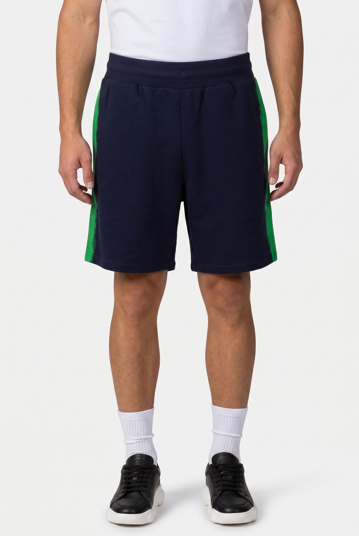 MOSCHINO PAINT ORGANIC FLEECE BERMUDA SHORTS BLUE 1