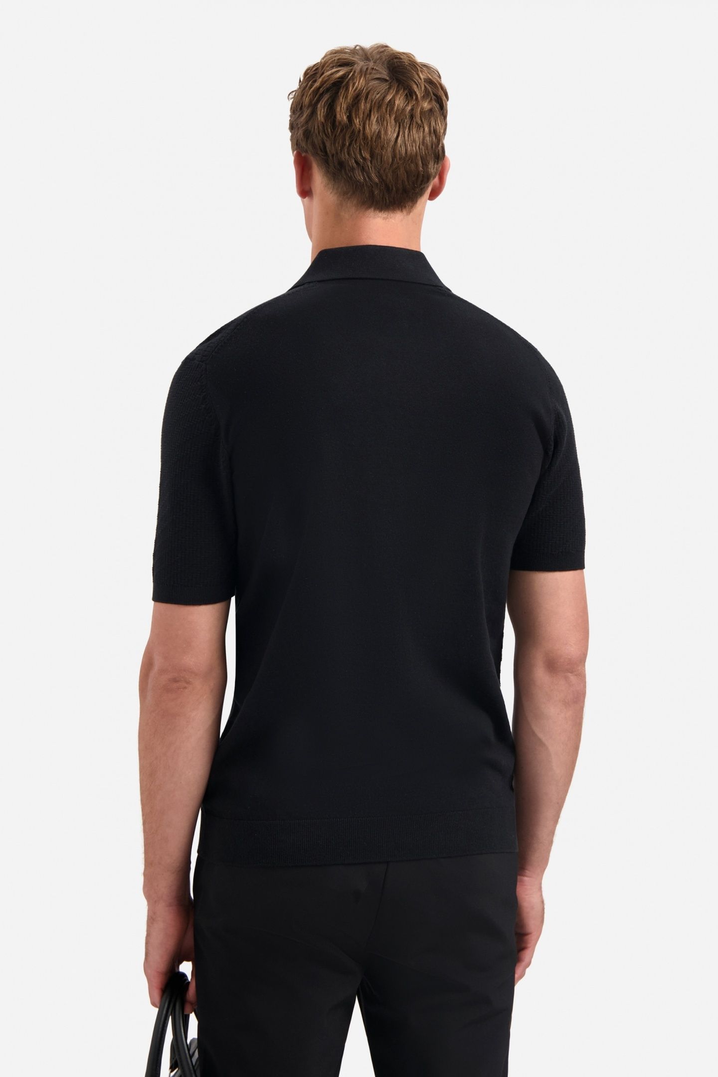 PULLOVER SHORT SLEEVE POLO ZIP SOLID JACQUARD BLACK 3