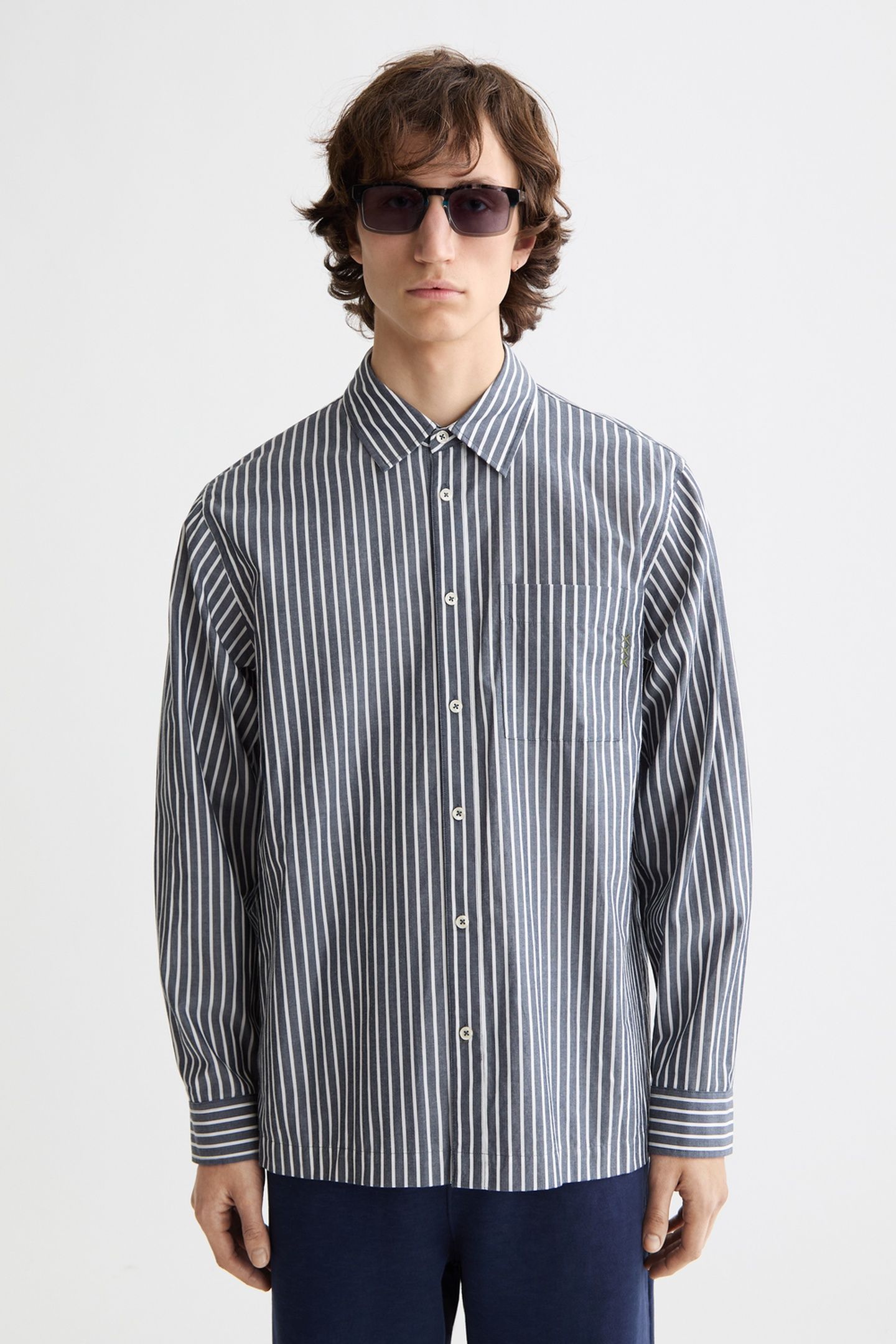 STRIPED RELAXED-FIT POPLIN SHIRT SKY CAPTAIN STRIPES 1