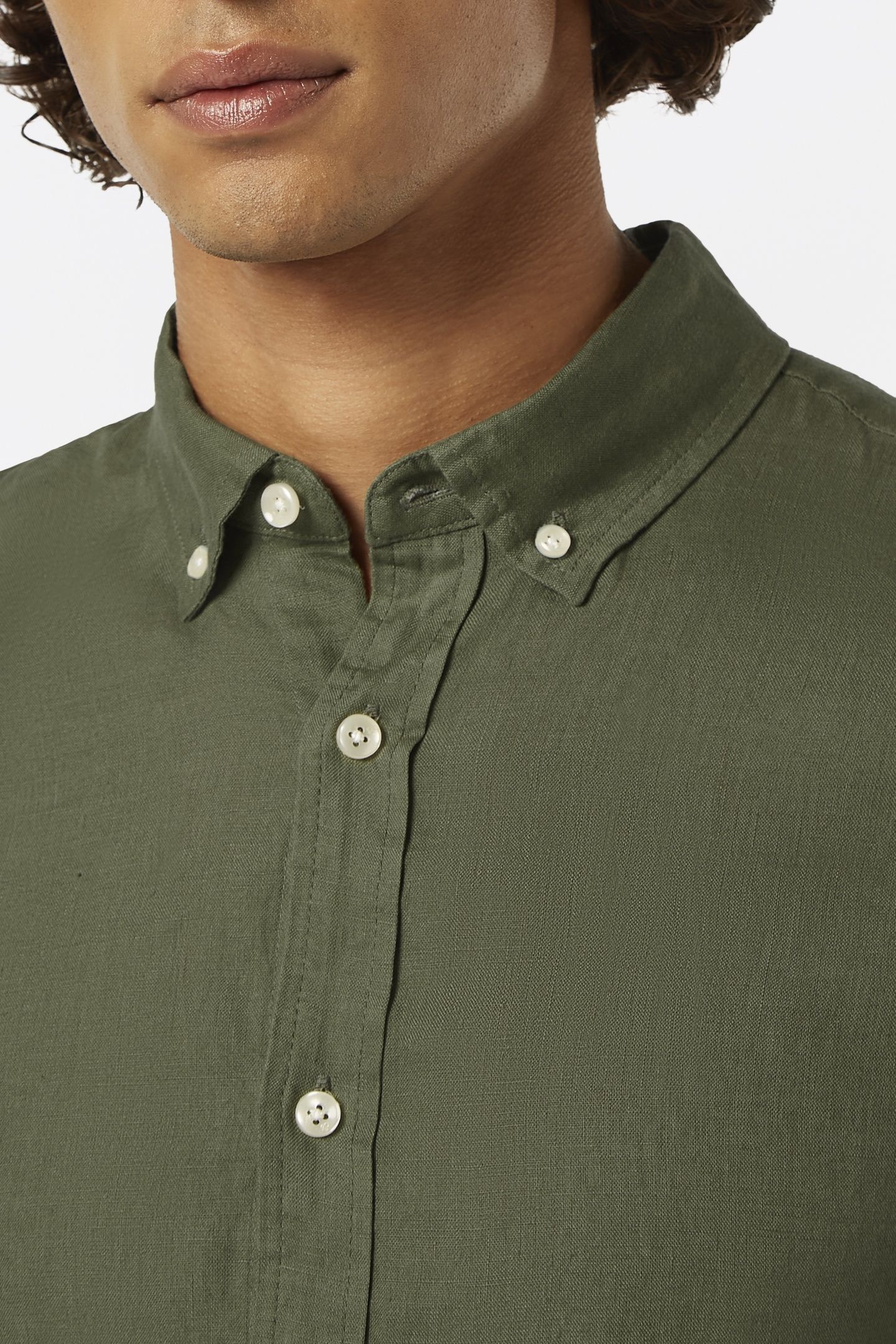 SEASONAL CORE - REGULAR FIT LINEN SHIRT ARMY 7