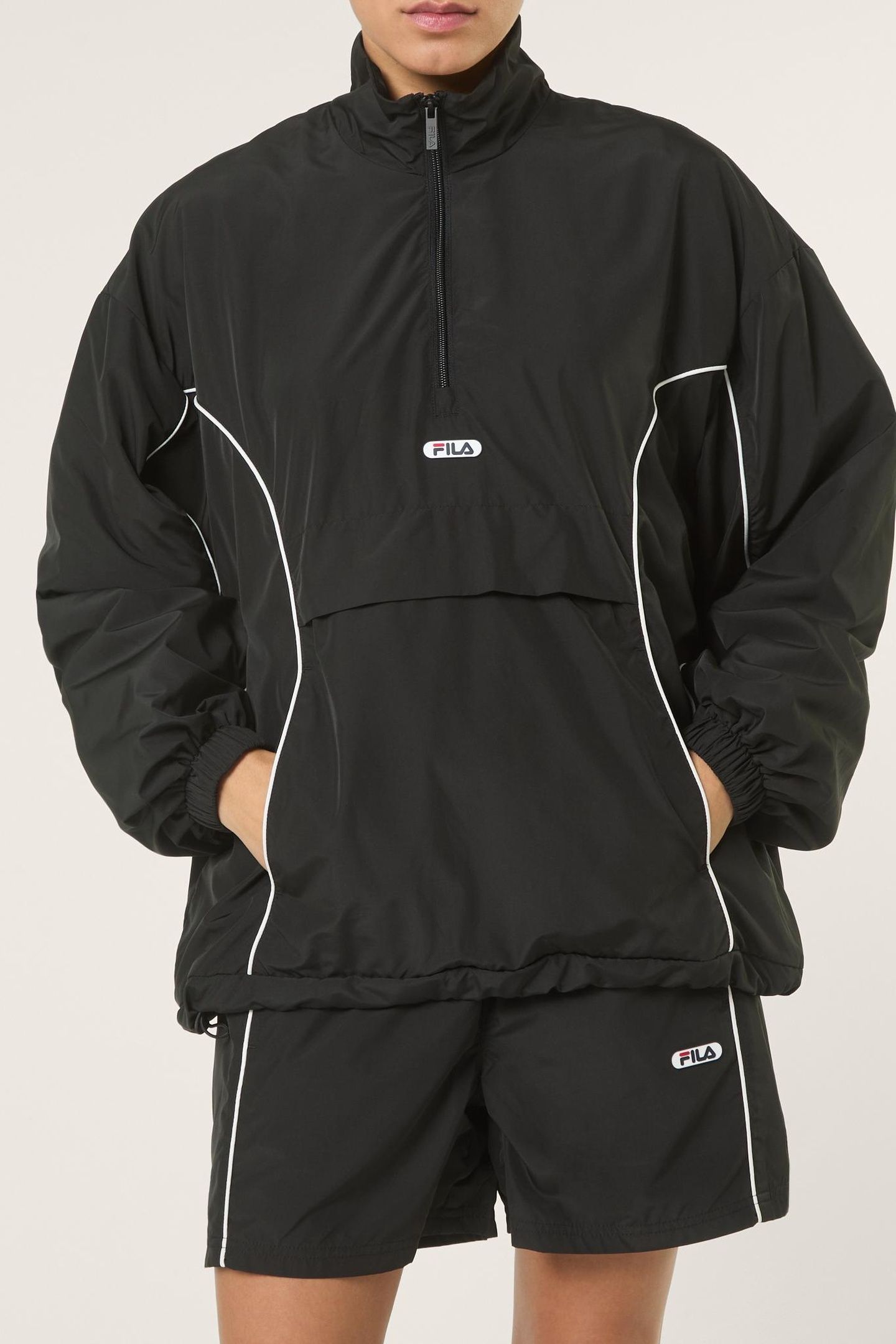 CASANO OVERSIZED CONTRAST PIPING ANORAK BLACK 1