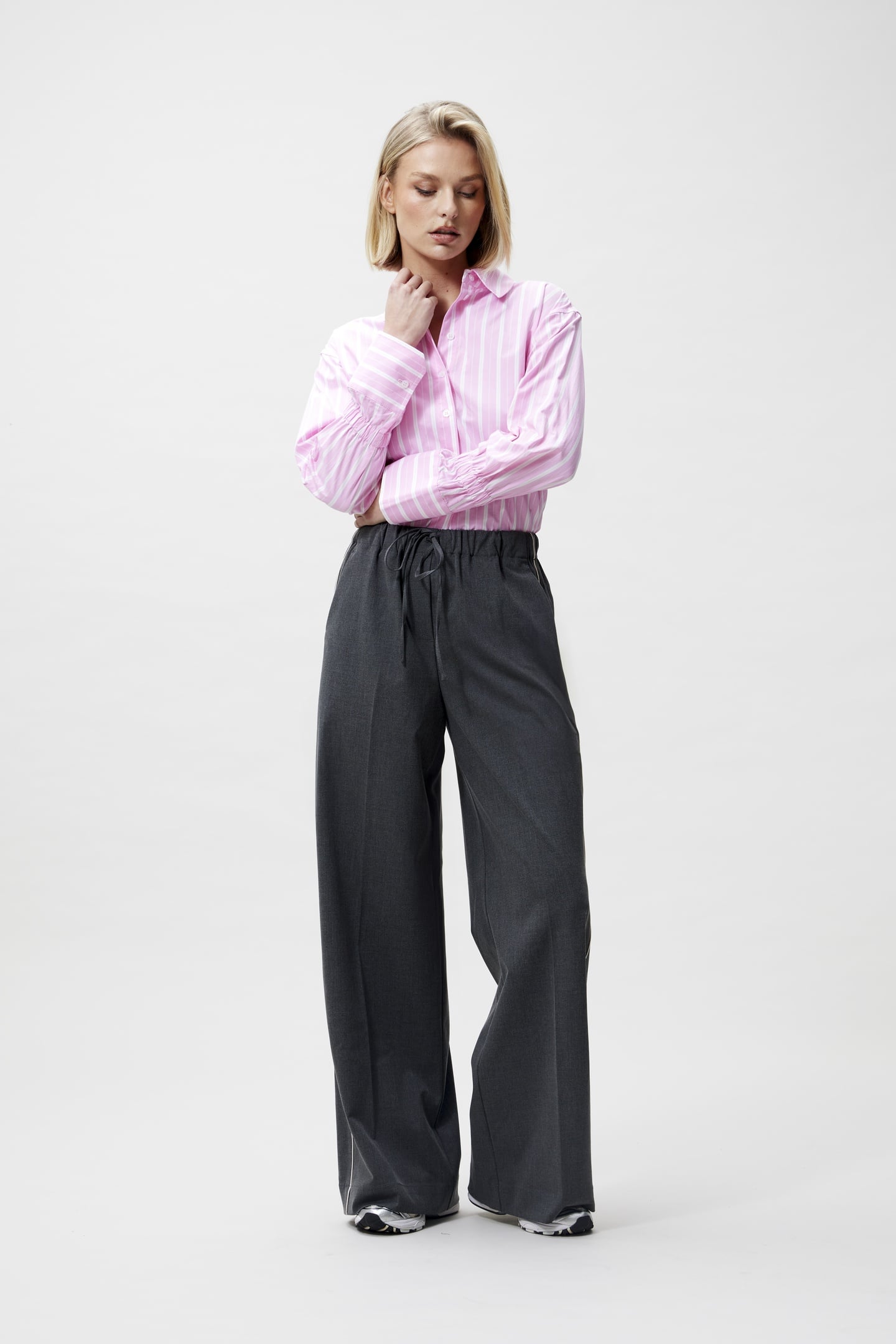 JOGGER TROUSERS WITH PIPING DARK GREY MELANGE 1