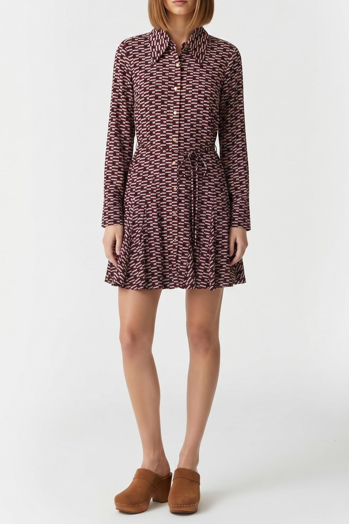 SELF-TIE BELT SLIM MINI SHIRT DRESS LOGO PRINT NAVY 1