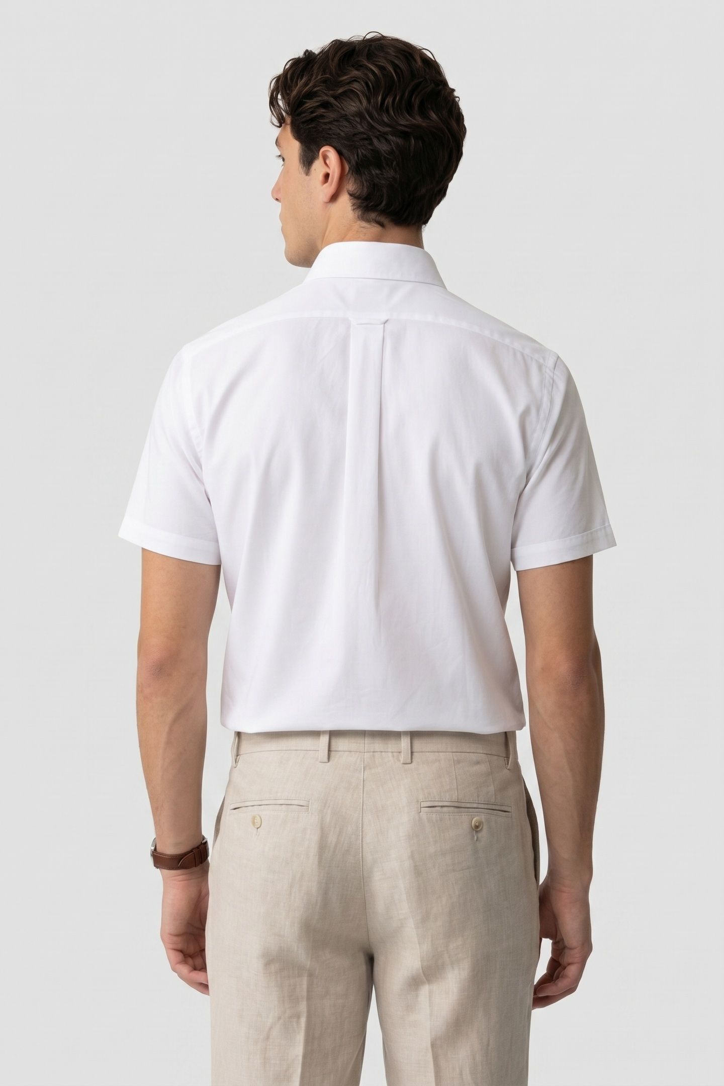 NON-IRON OXFORD STRETCH SOLIDS REGULAR OPEN WHITE 2