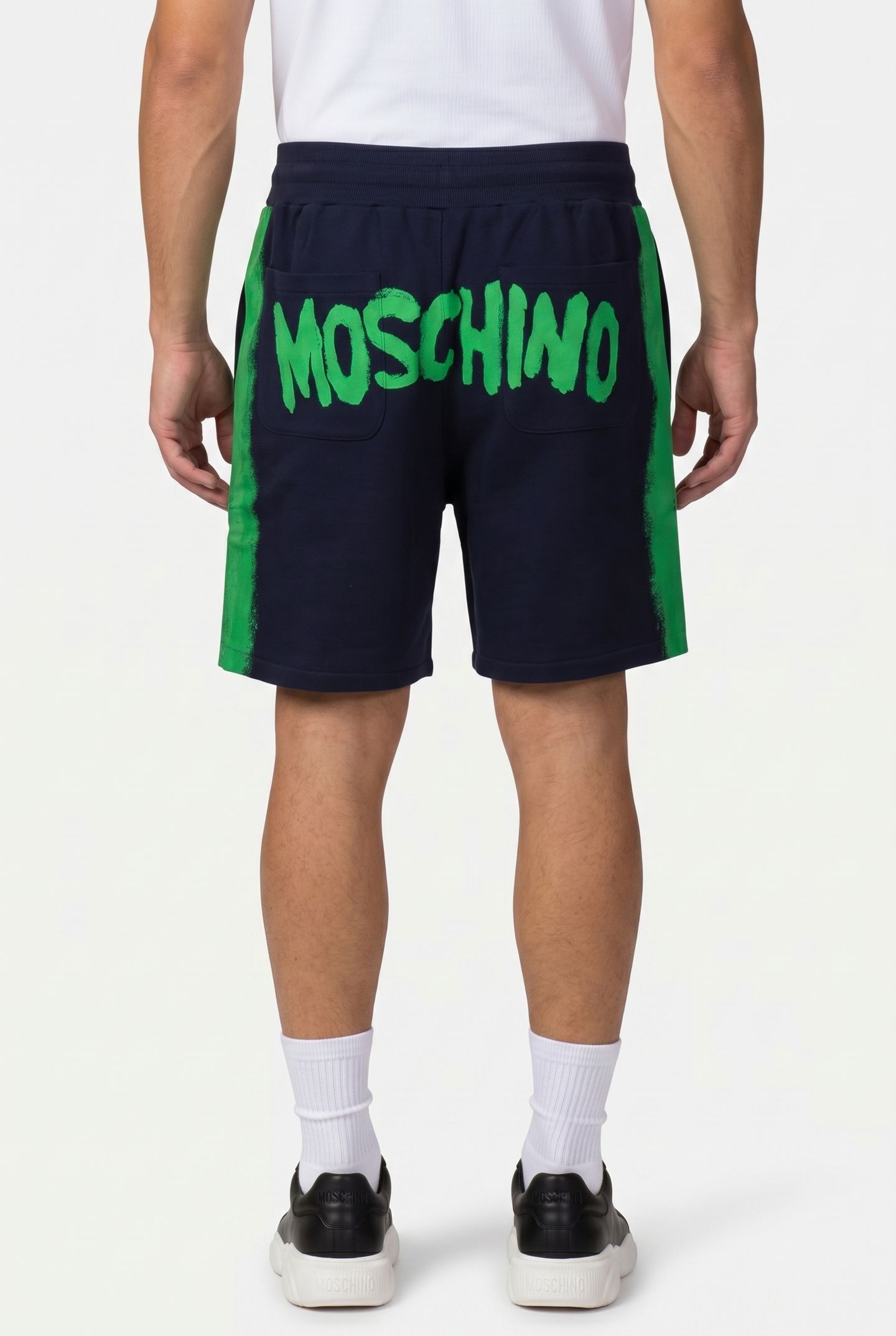 MOSCHINO PAINT ORGANIC FLEECE BERMUDA SHORTS BLUE 2