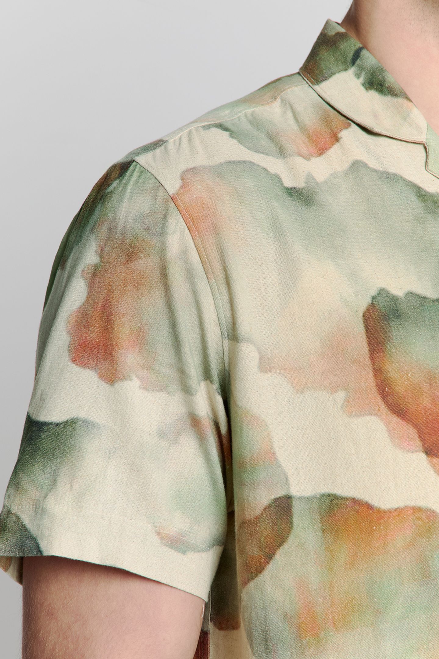SHIRT SHORT SLEEVE REVERS COLLAR ALLOVER PRINTED WITH LINEN  7