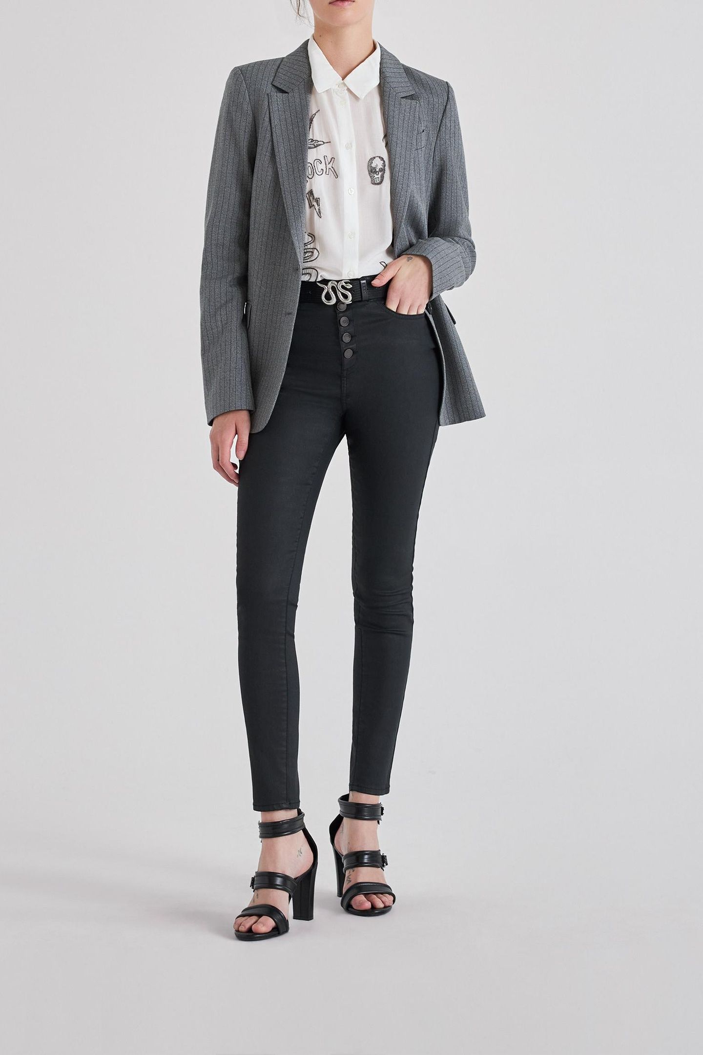 BLACK CROPPED JEANS WITH VISIBLE POWERSTRETCH BUTTONS 2