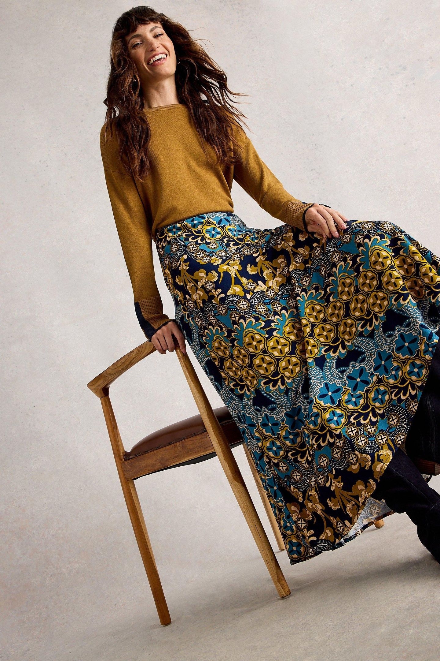 HOPE BIAS CUT MAXI SKIRT NAVY MULTI 4