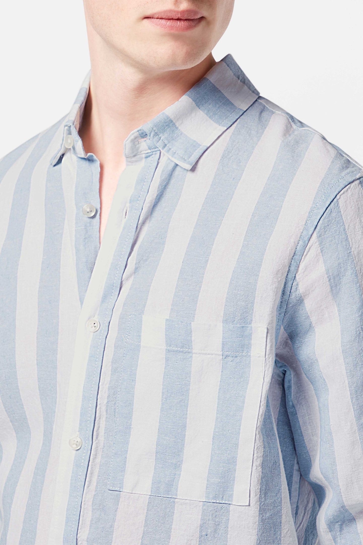 YARN-DYED LINEN BLEND STRIPED REGULAR FIT SHIRT SKY BLUE STR 6