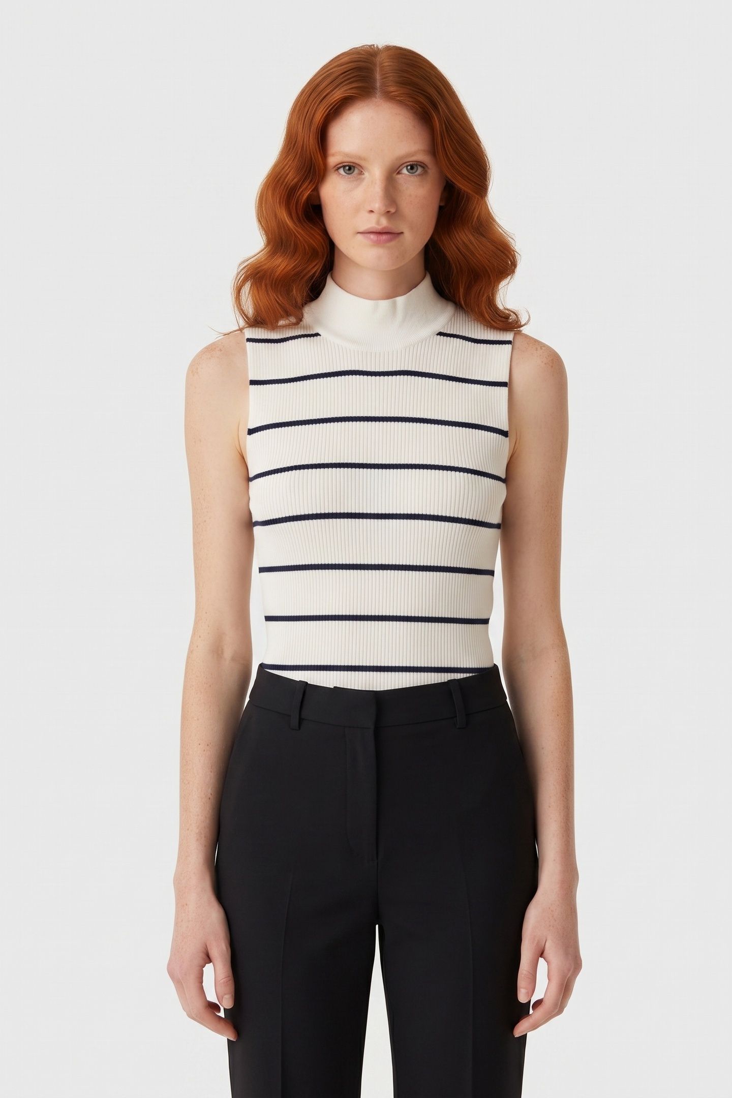HIGH NECK RIBBED TOP WHITE 1