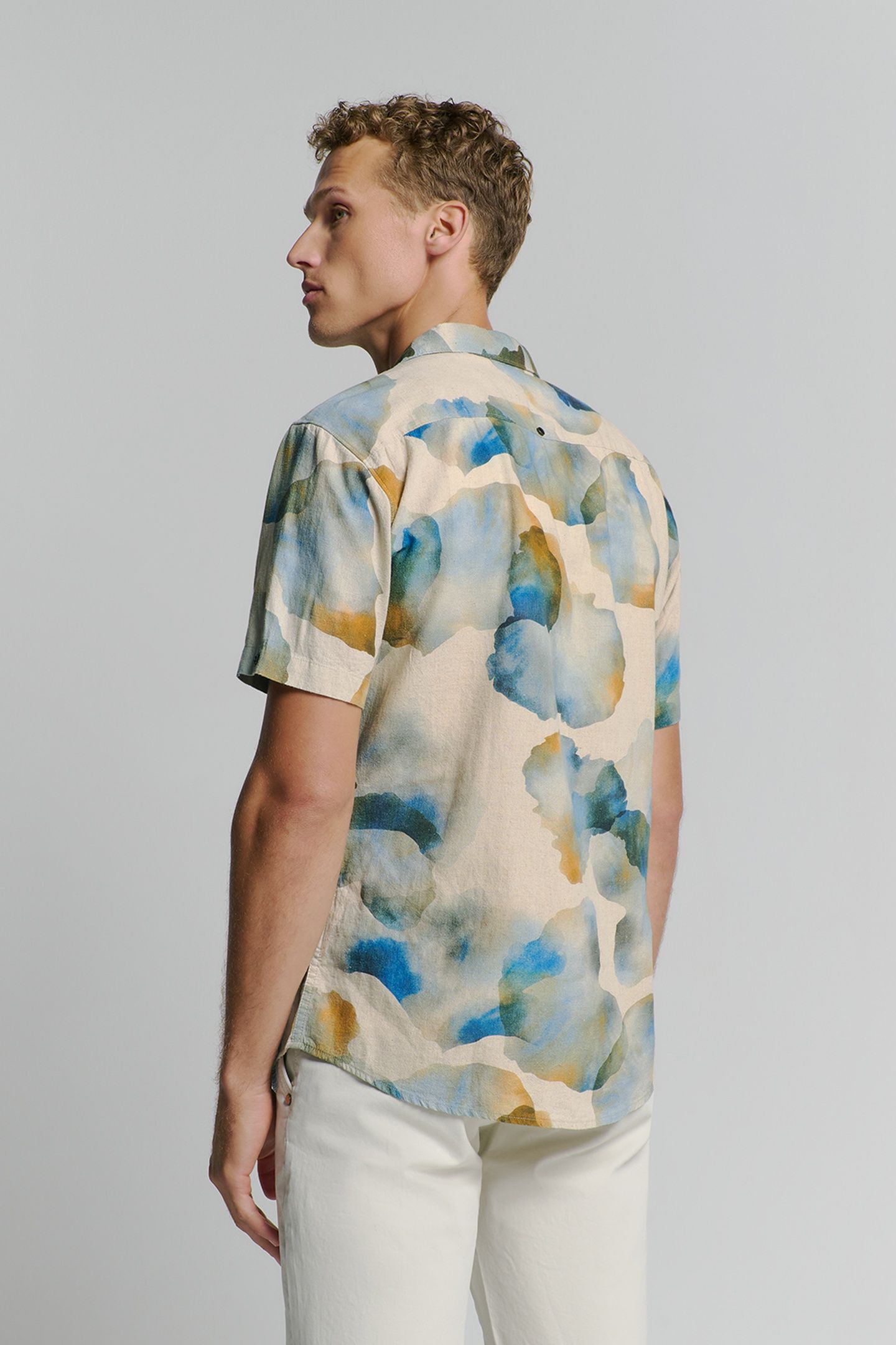SHIRT SHORT SLEEVE REVERS COLLAR ALLOVER PRINTED WITH LINEN 3