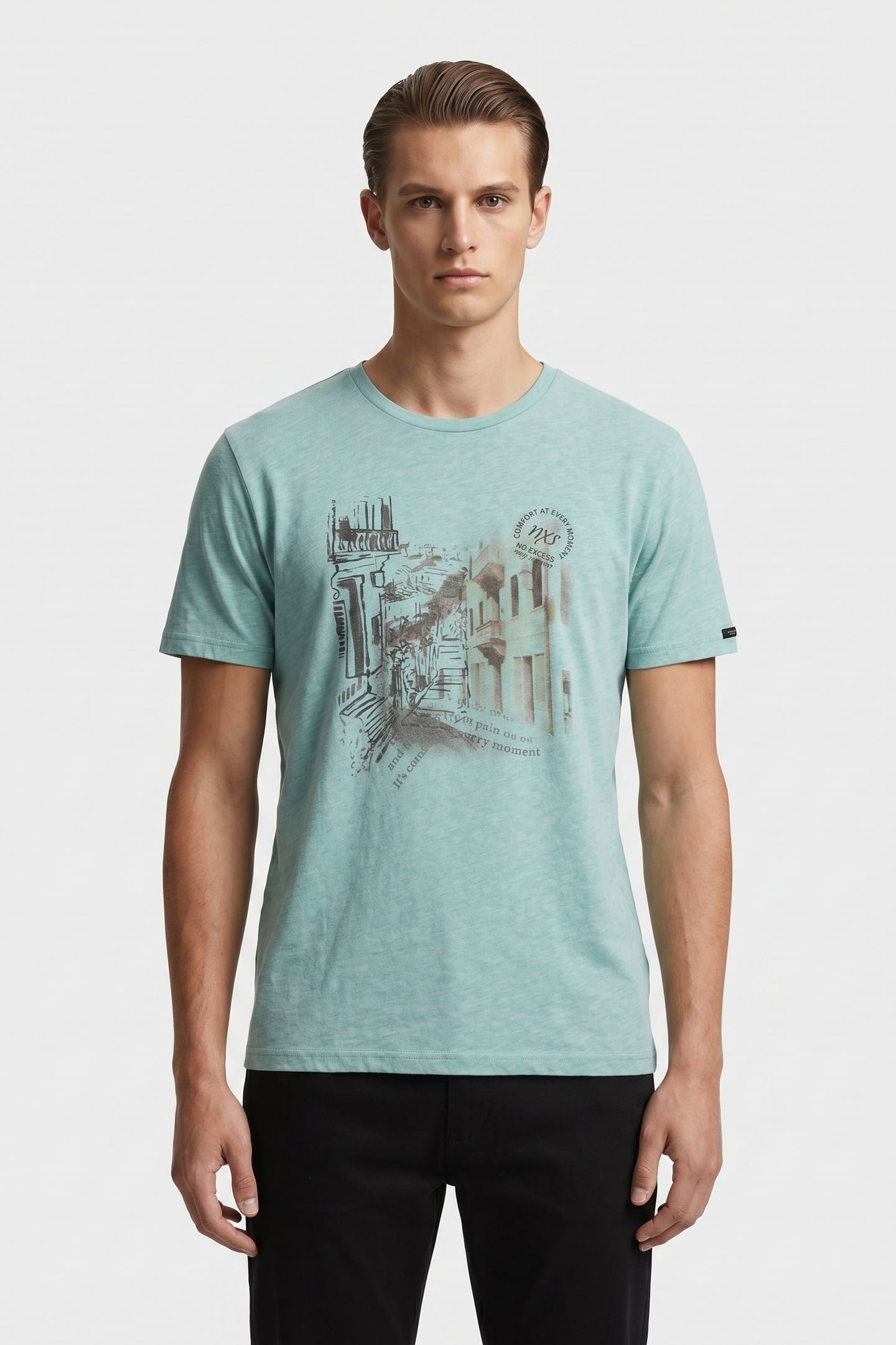 T-SHIRT CREWNECK MELANGE CHEST PRINT ICE 1