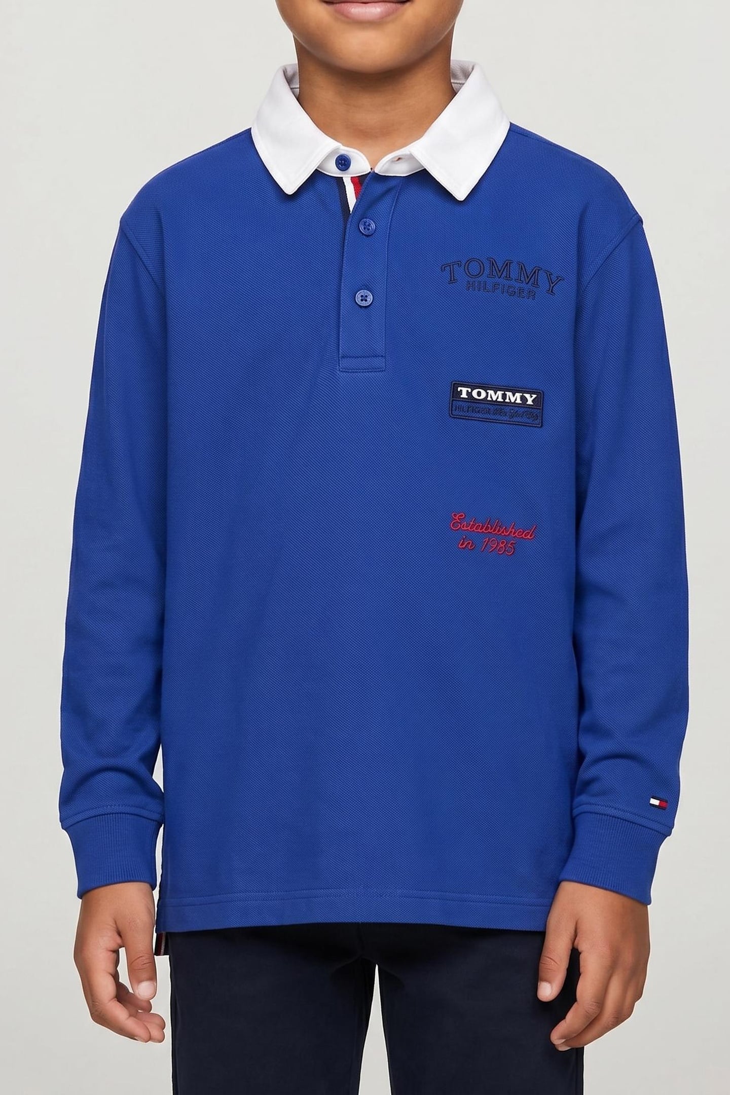 BOYS MULTI PRINT POLO LS MAJESTY BLUE 1
