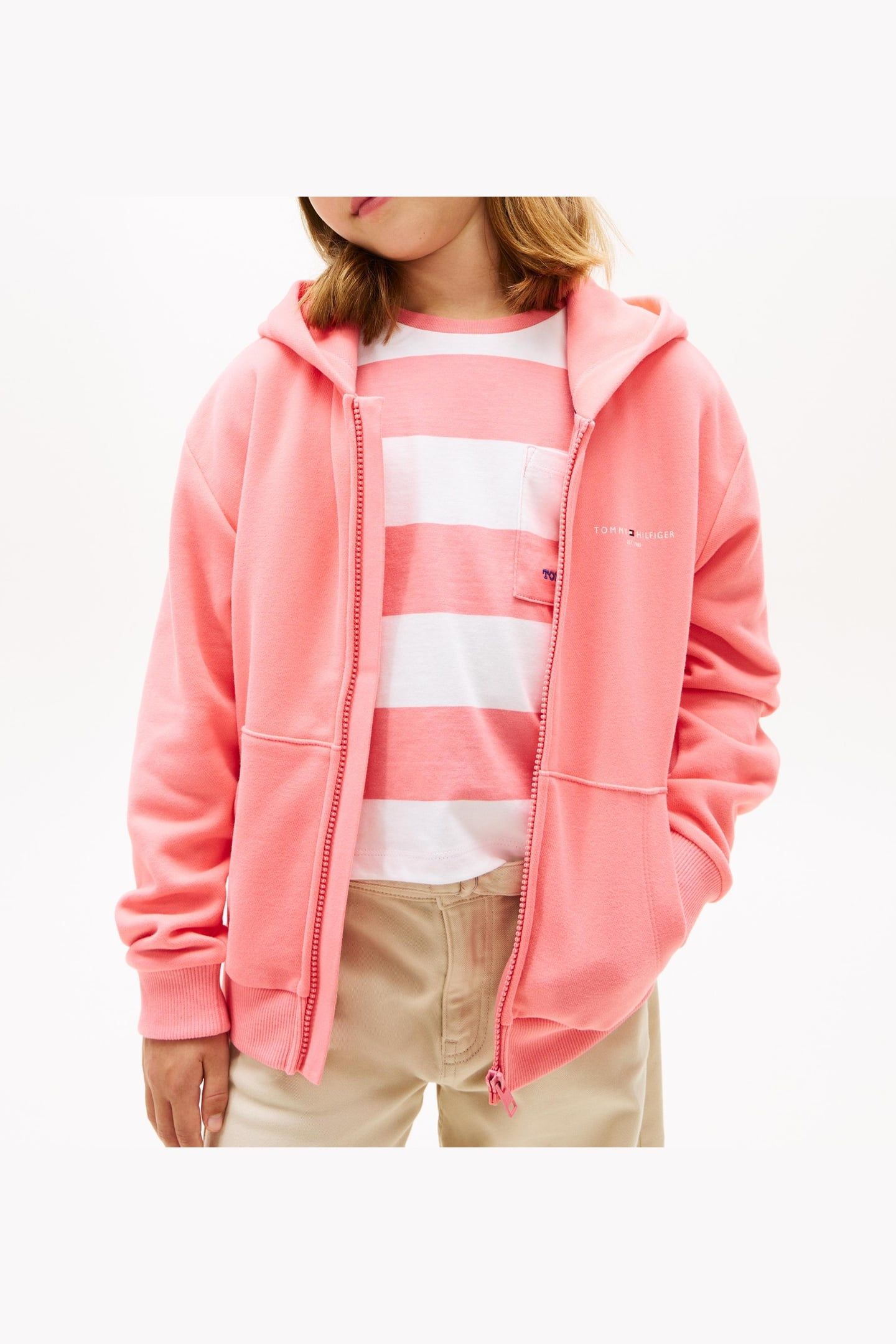 UNISEX MINI ZIP THROUGH HOODIE TROPICAL BLUSH 1