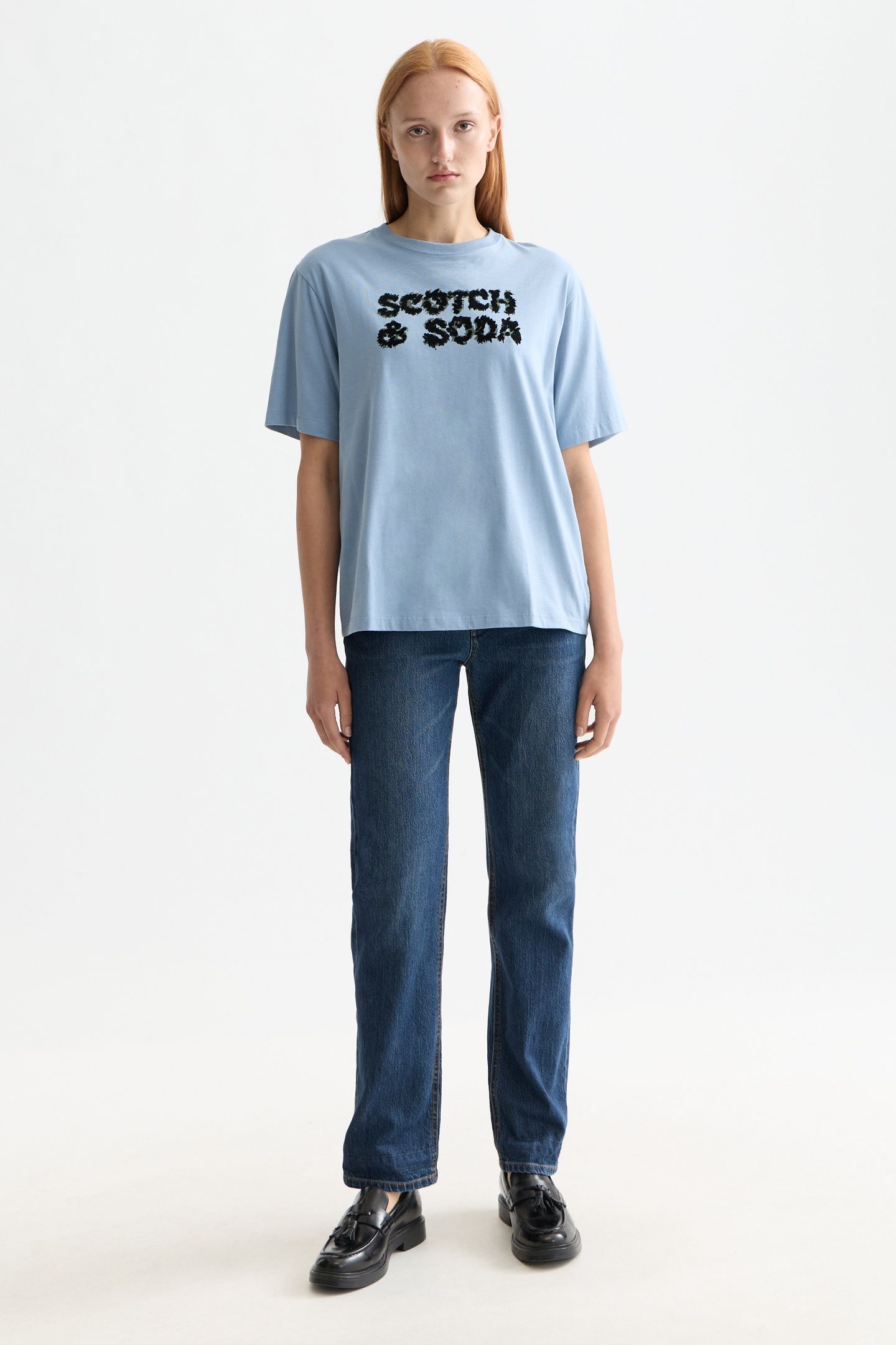 LOOSE FIT T-SHIRT WITH LEOPARD ARTWORK FADED DENIM 1