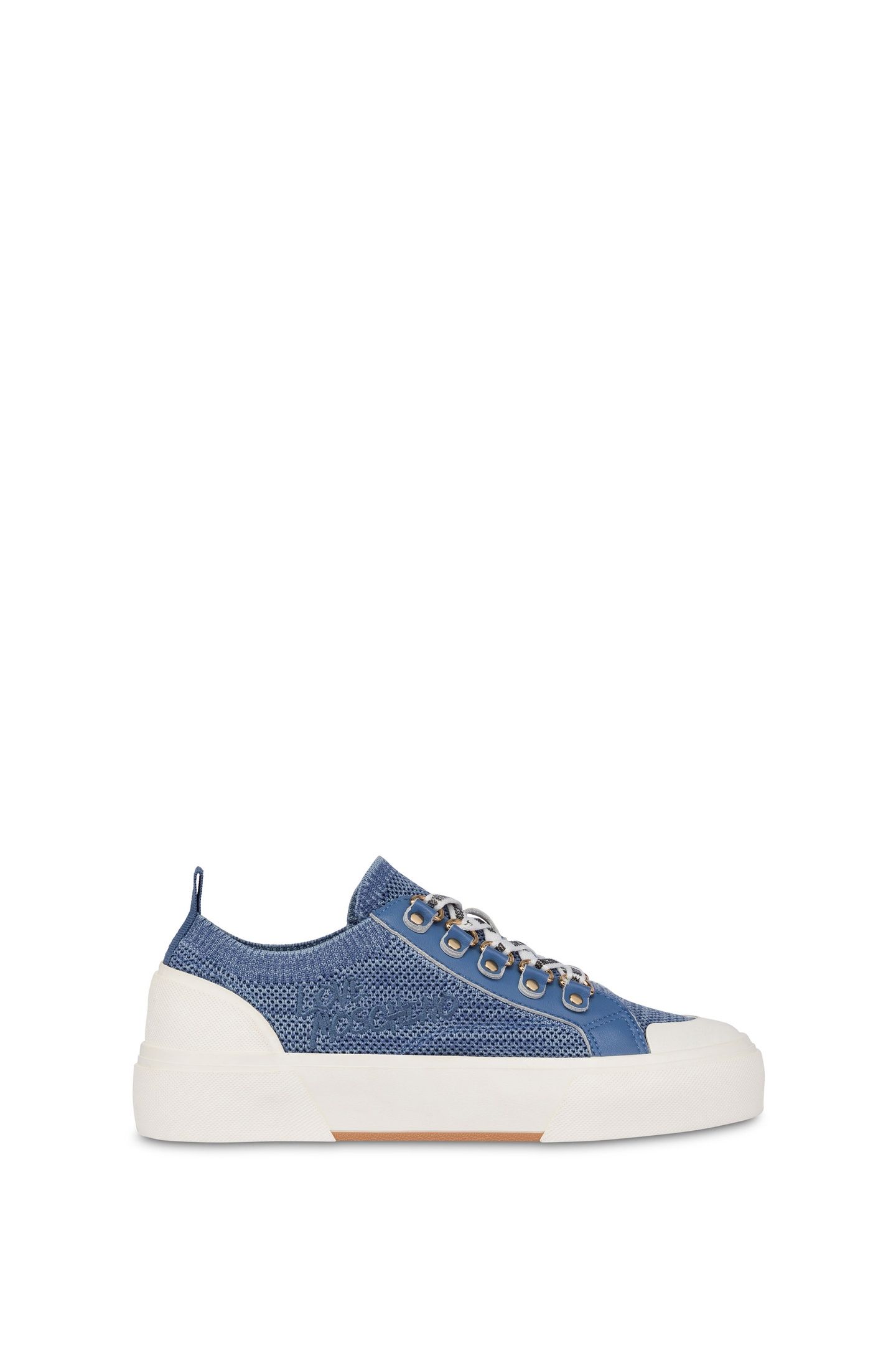 SNEAKERS IN STOCKING AND CALFSKIN BLUE 1