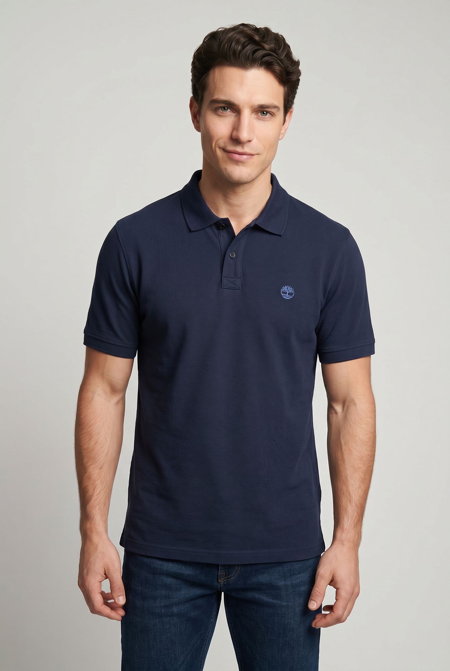 BRANDED COLLAR SHORT SLEEVE POLO NAVY 1