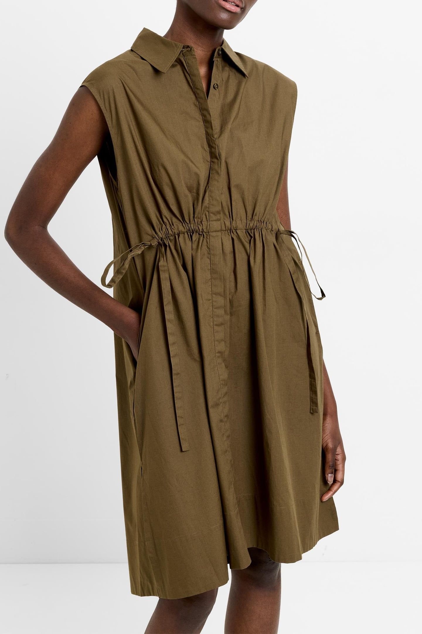 POPLIN TIE SLVLESS DRESS K KHAKI 1