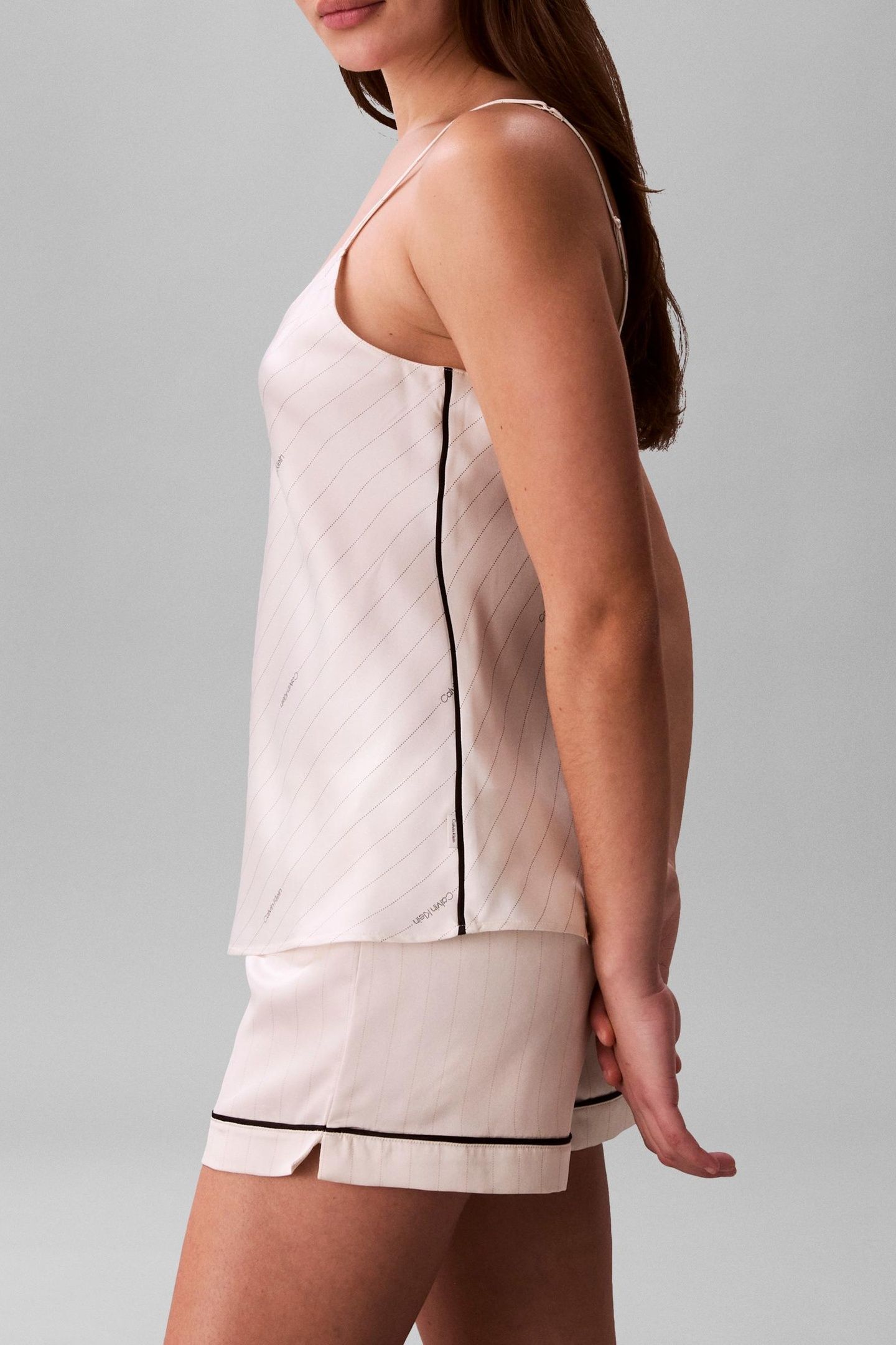 SATIN CAMI W PIPING TOP DOTTED LOGO PINSTRIPE IVORY 4
