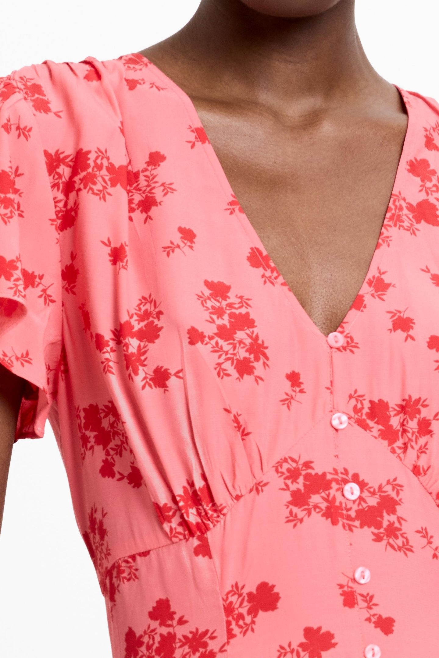 RAQUEL S/S V NK DRESS RASP PINK/RED 3