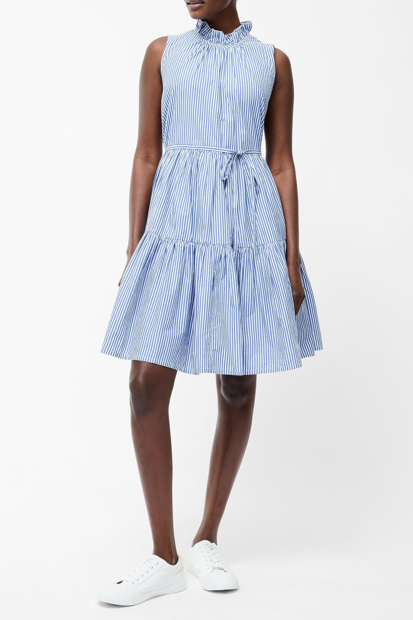 TIERED STRIPE POPLIN DRESS S BLUE/WHITE 1