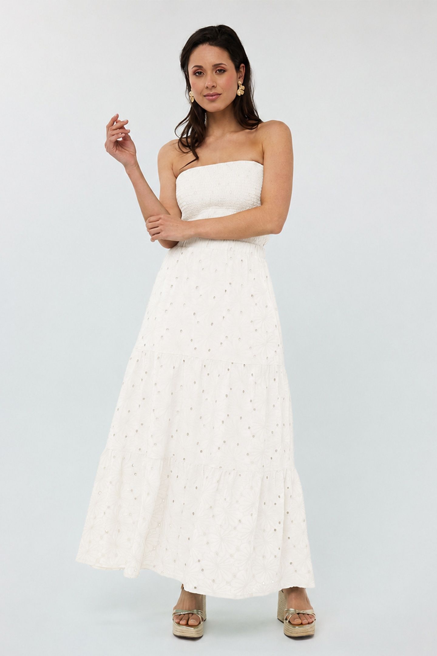 SKIRT LONG EMBROIDERY FLOWER OFF WHITE 2