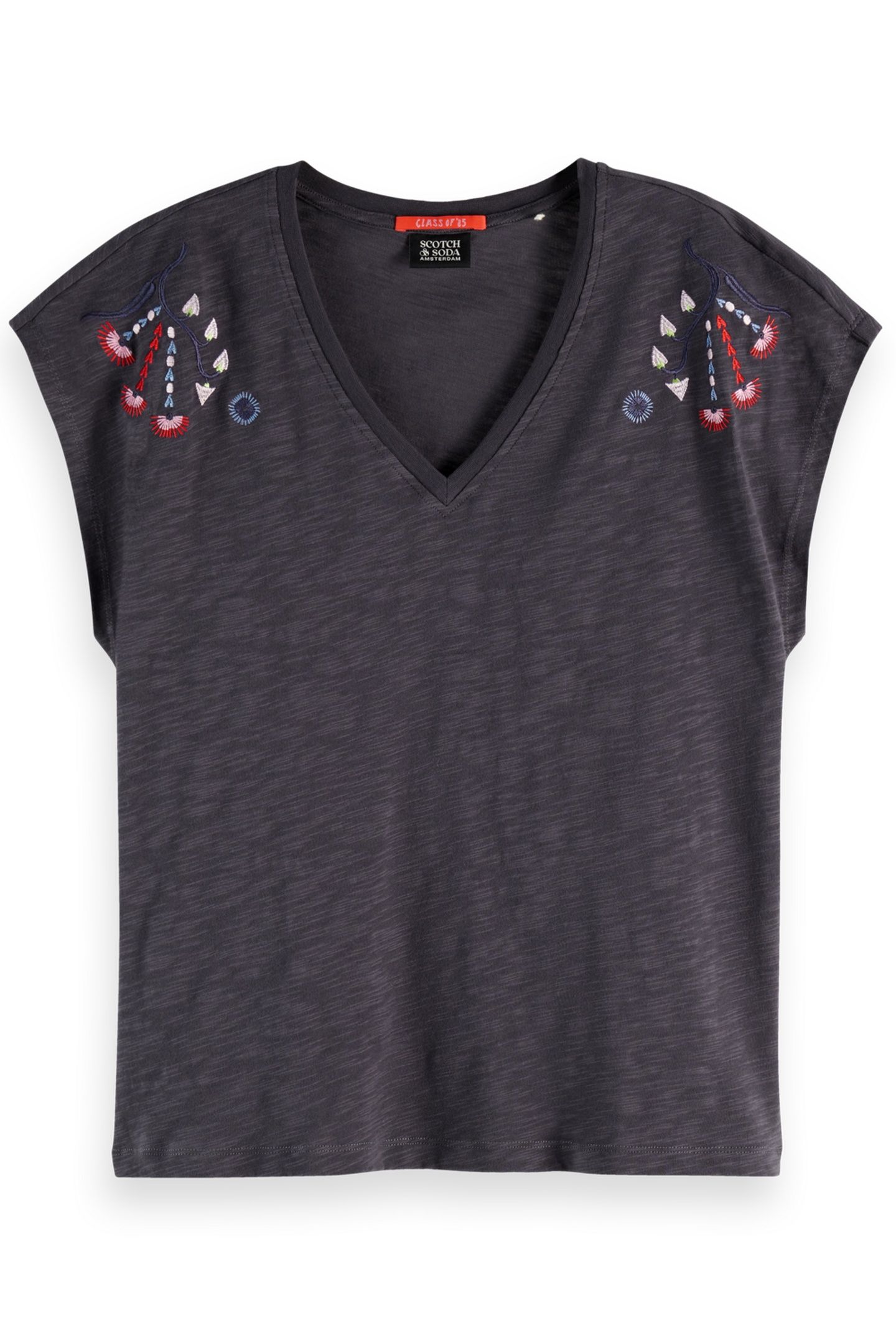 EMBROIDERED V-NECK T-SHIRT CHARCOAL ART 4