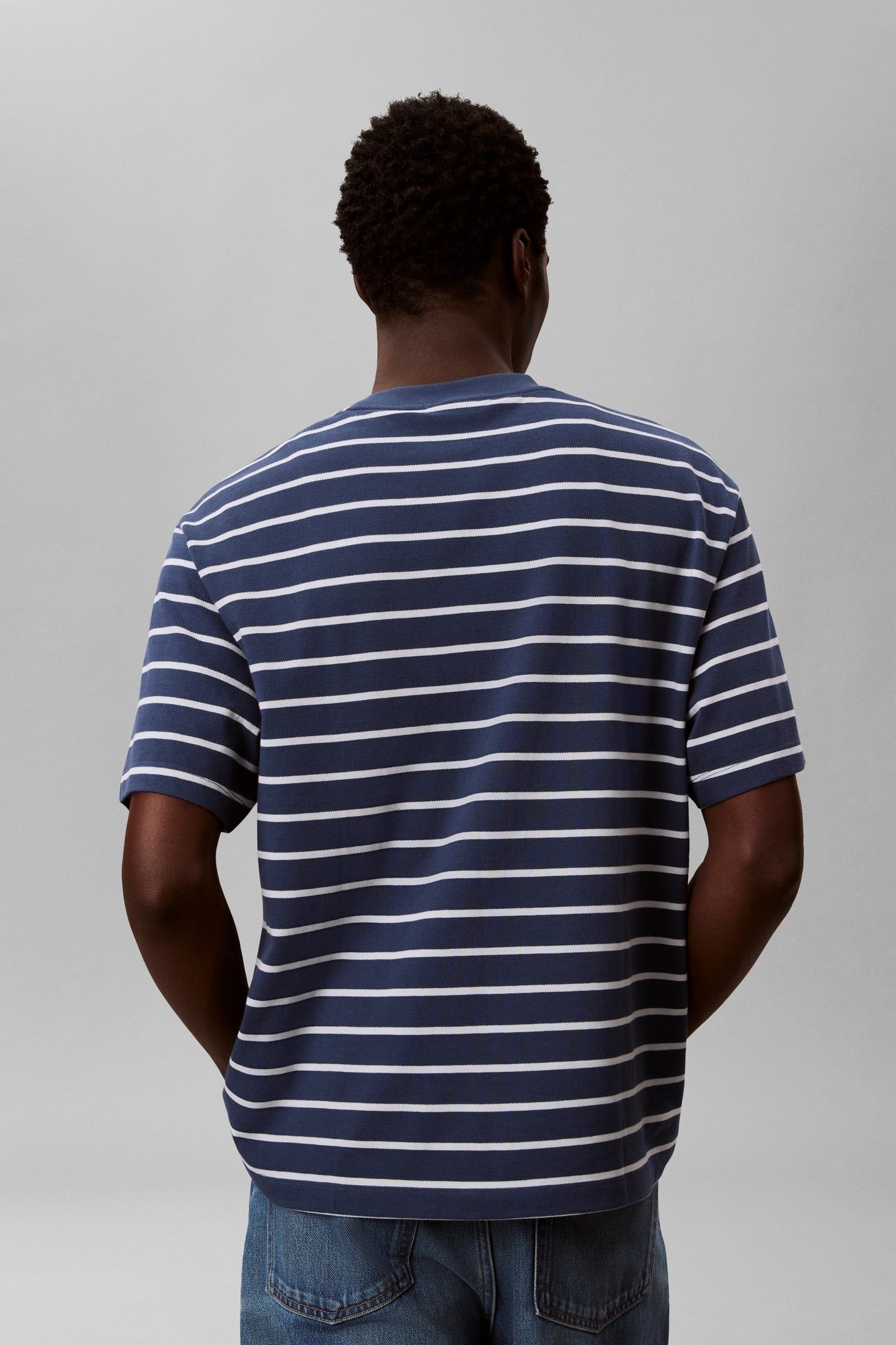 SS STRIPE CASUAL PIQUE TEE DARK DENIM 4