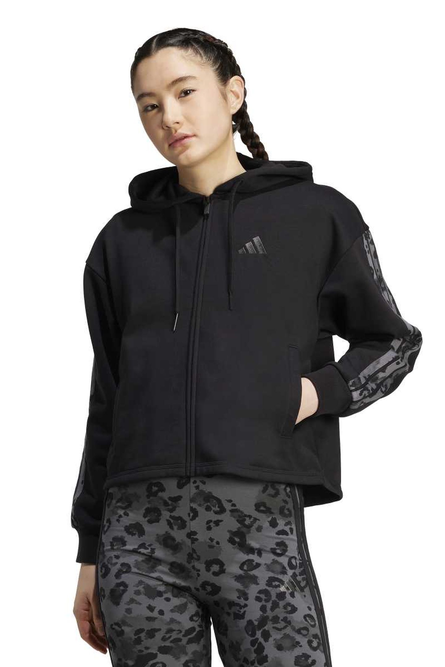 SPORTSWEAR ANIMAL PRINT 3-STRIPES FRENCH TERRY FULL-ZIP HOOD 3