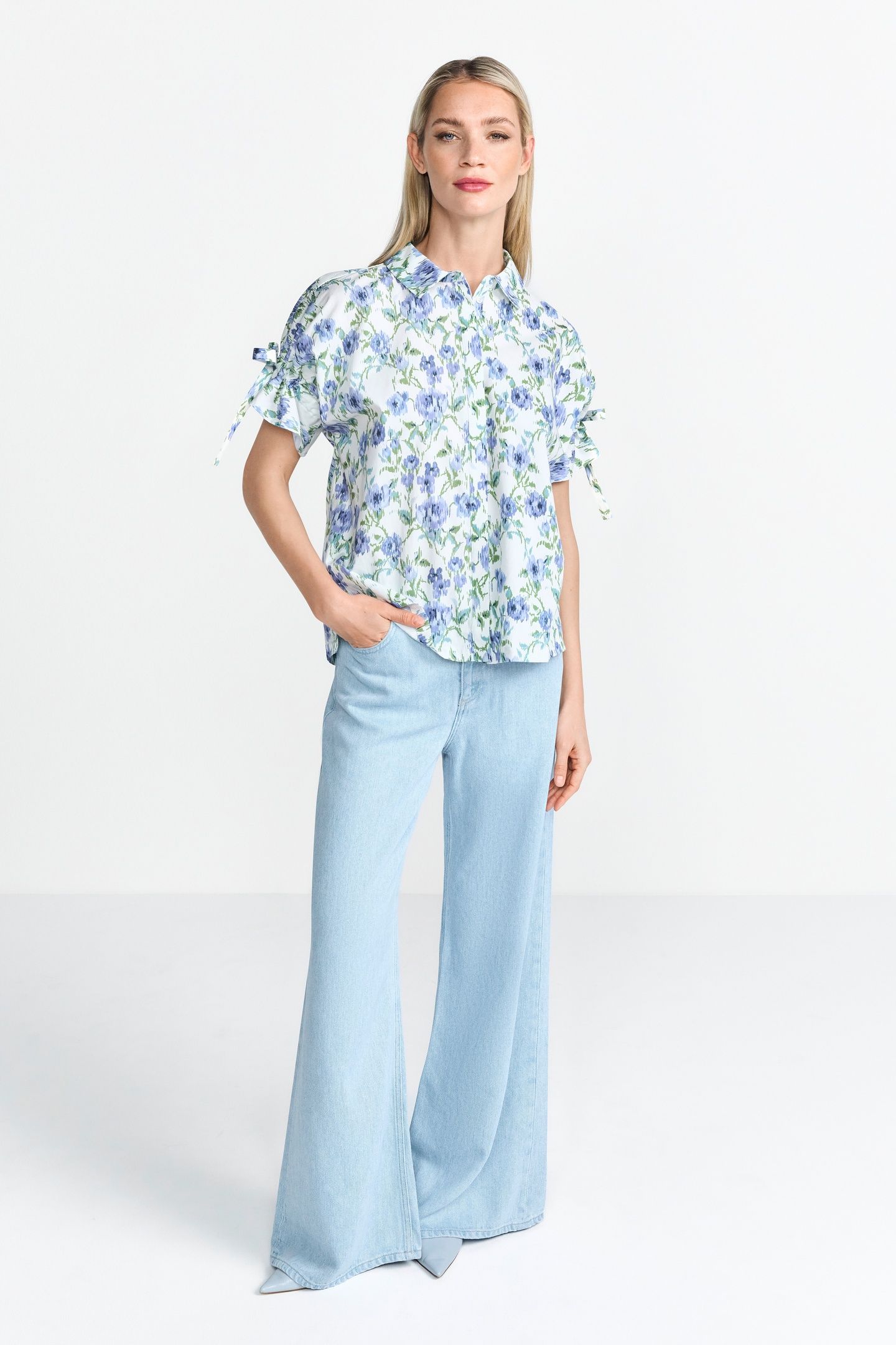 PRINTED COTTON BLOUSE WITH DETAILS PALACE BLUE 1