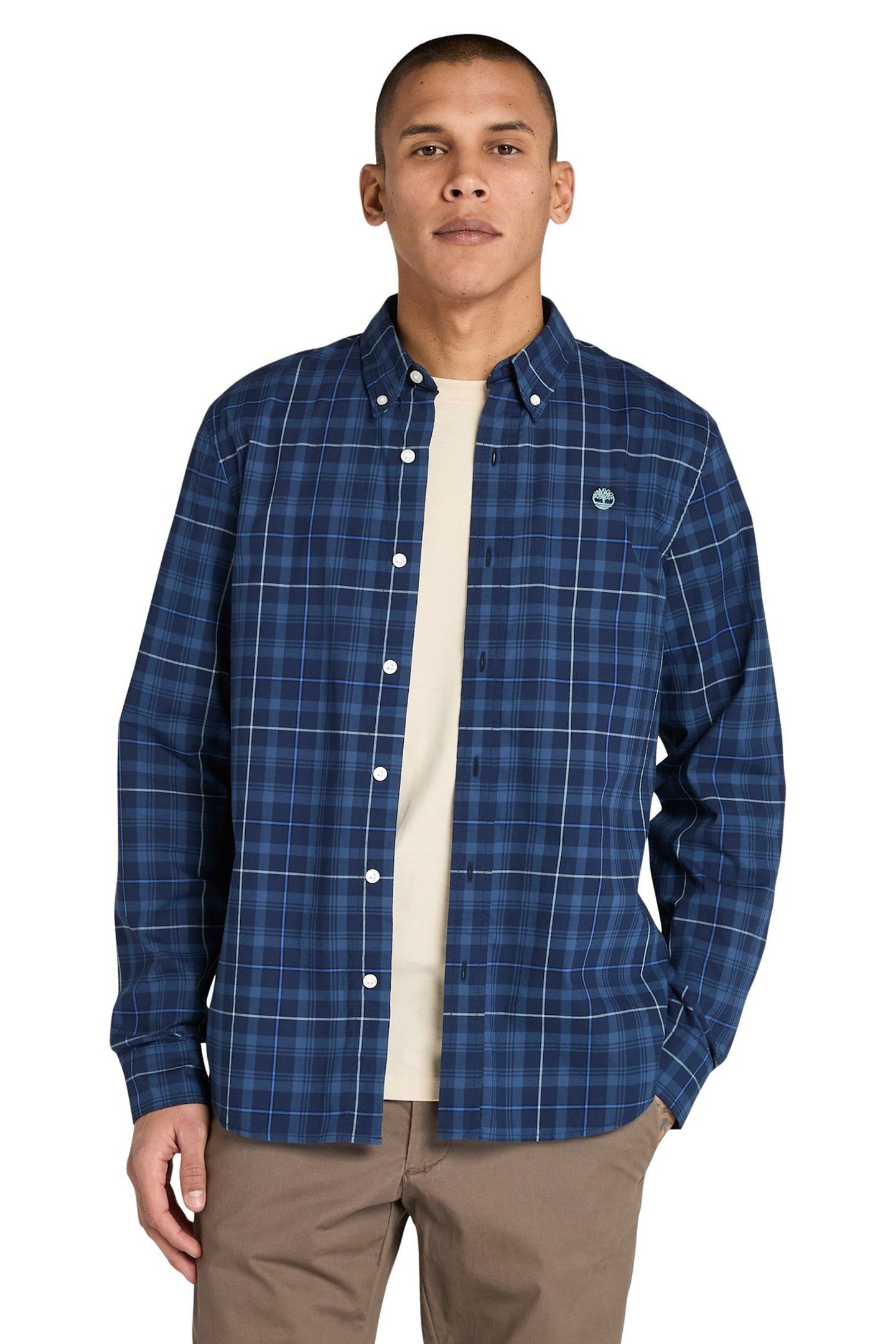 STRETCH POPLIN CHECK SHIRT PEACOAT YD 1