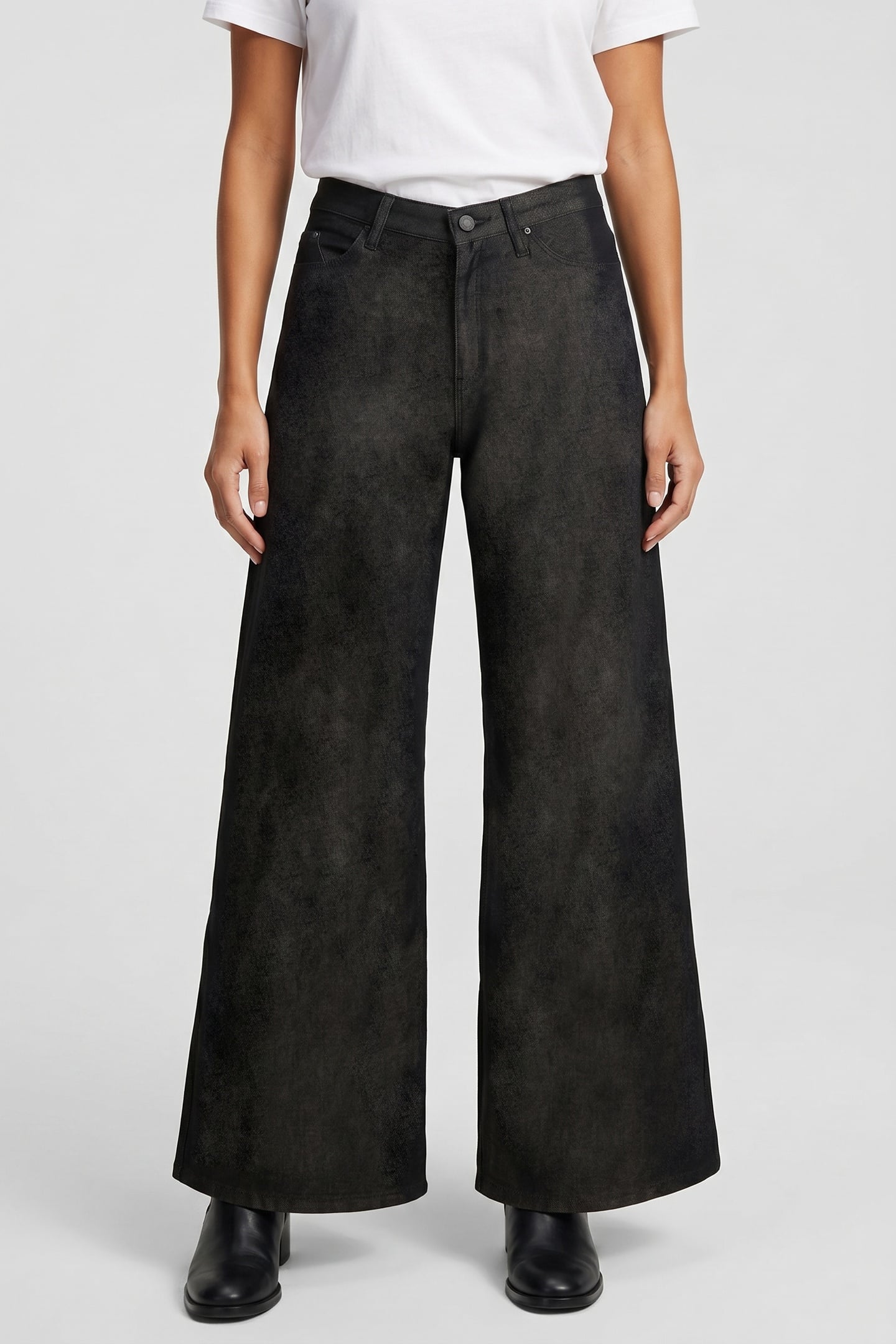 FASHION WIDE LEG DENIM PANTS BLACK 1