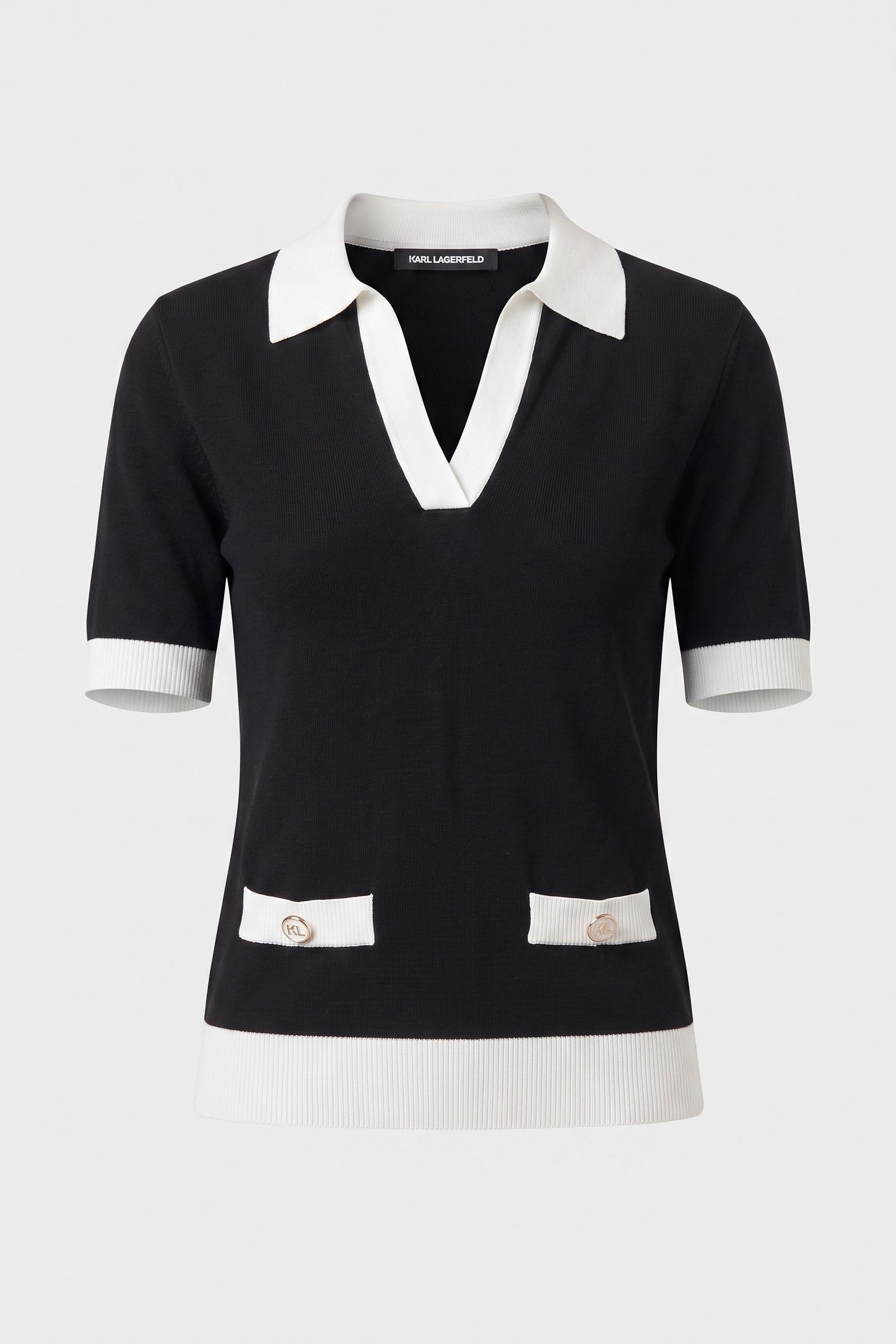 CNTRST POLO KNIT TOP BLACK/WHITE 3