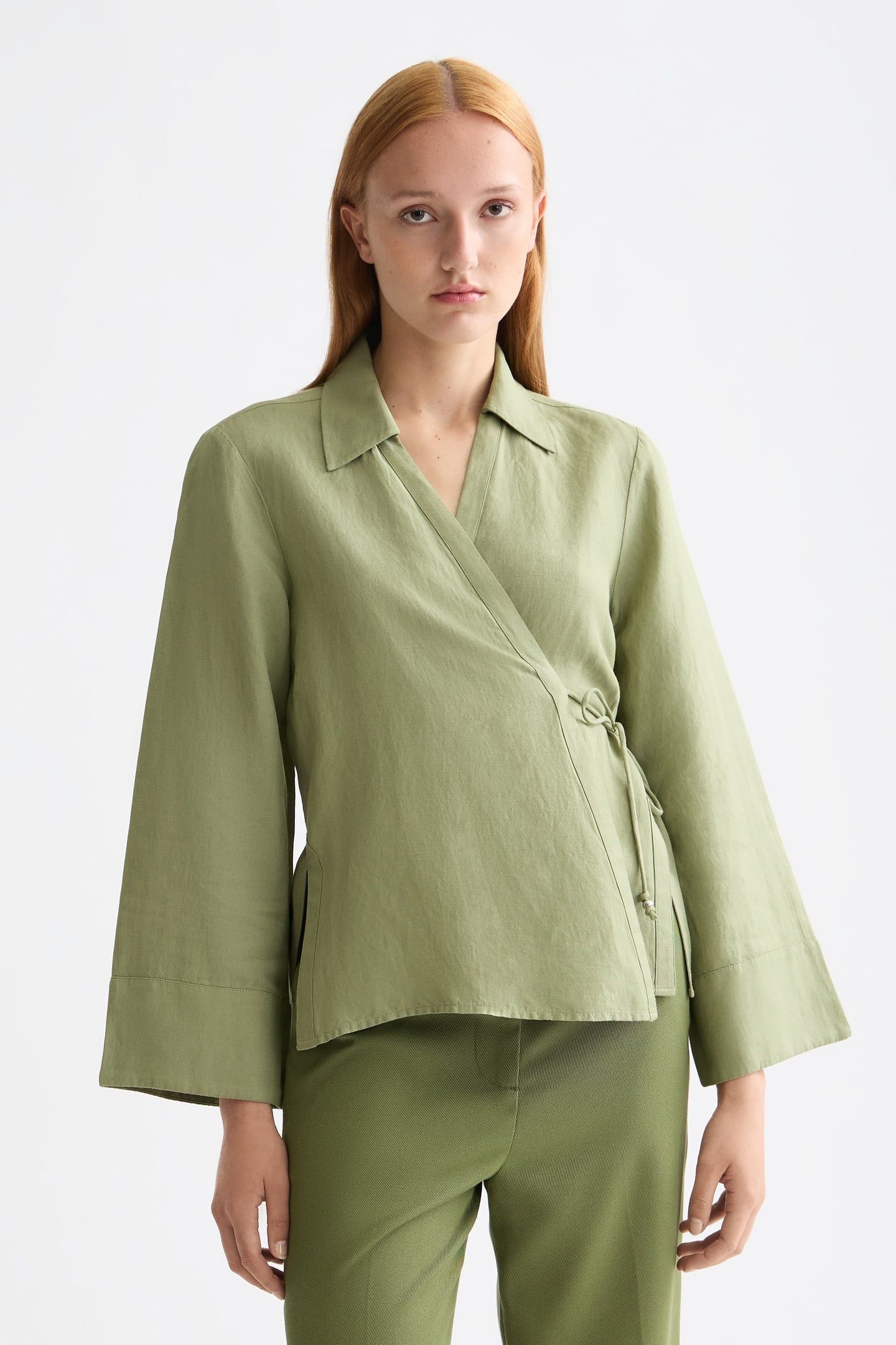 WRAP SHIRT WITH TIE CLOSURE OIL GREEN 1