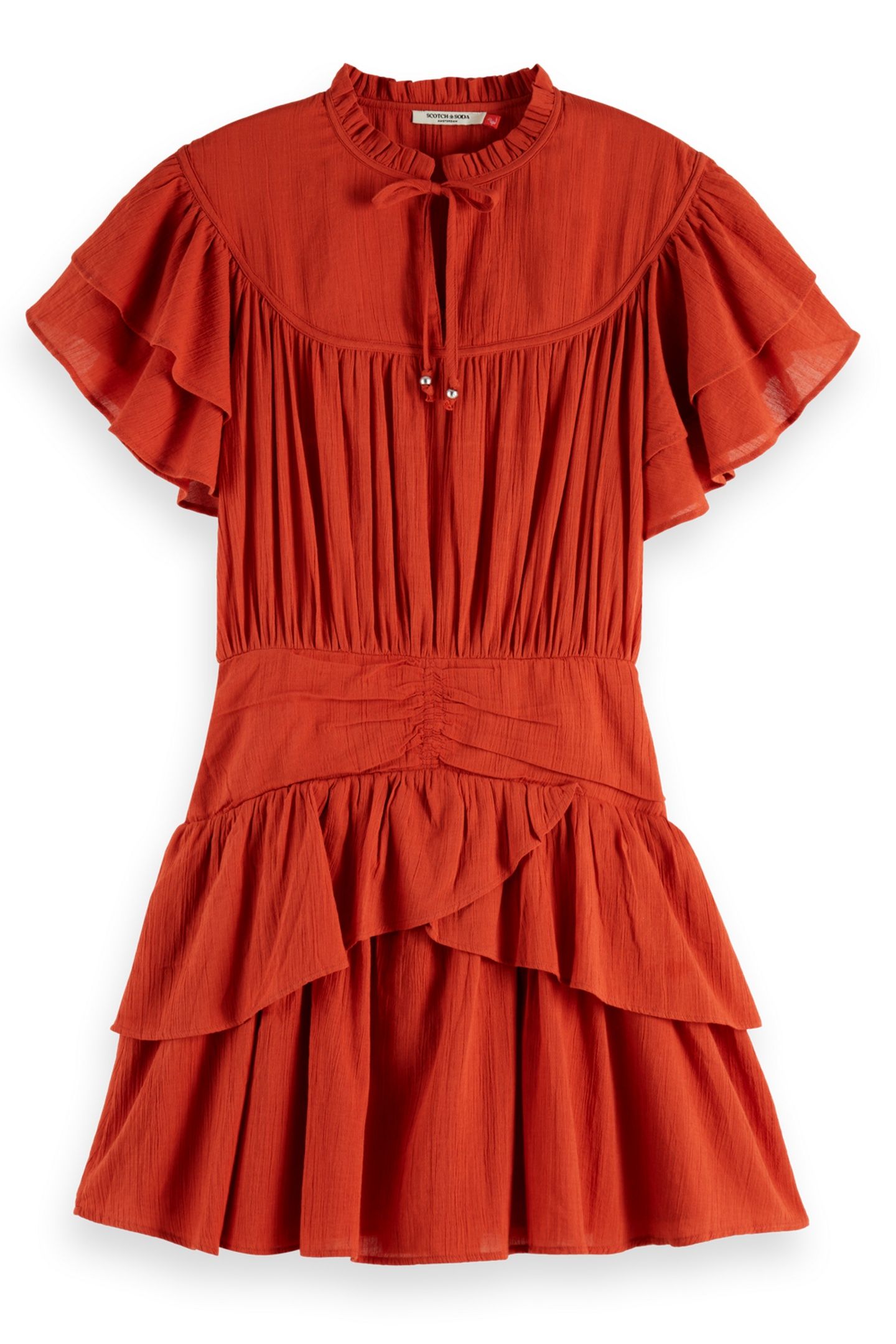 RUFFLED MINI DRESS WITH GATHERED WAIST KETCHUP 4