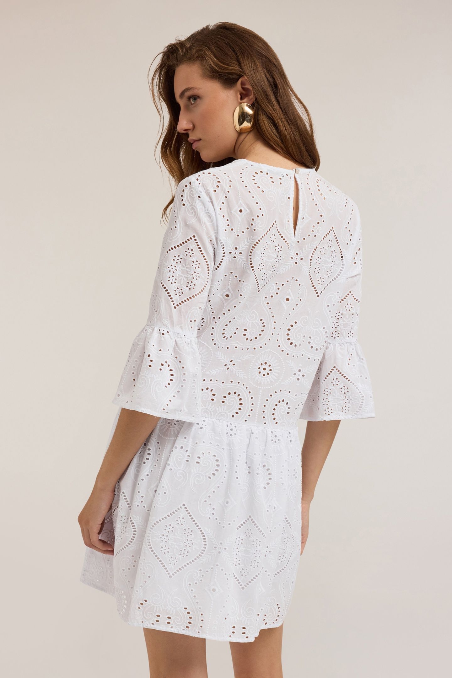 MINI DRESS WITH BRODERIE ANGLAISE RUFFLES WHITE 2