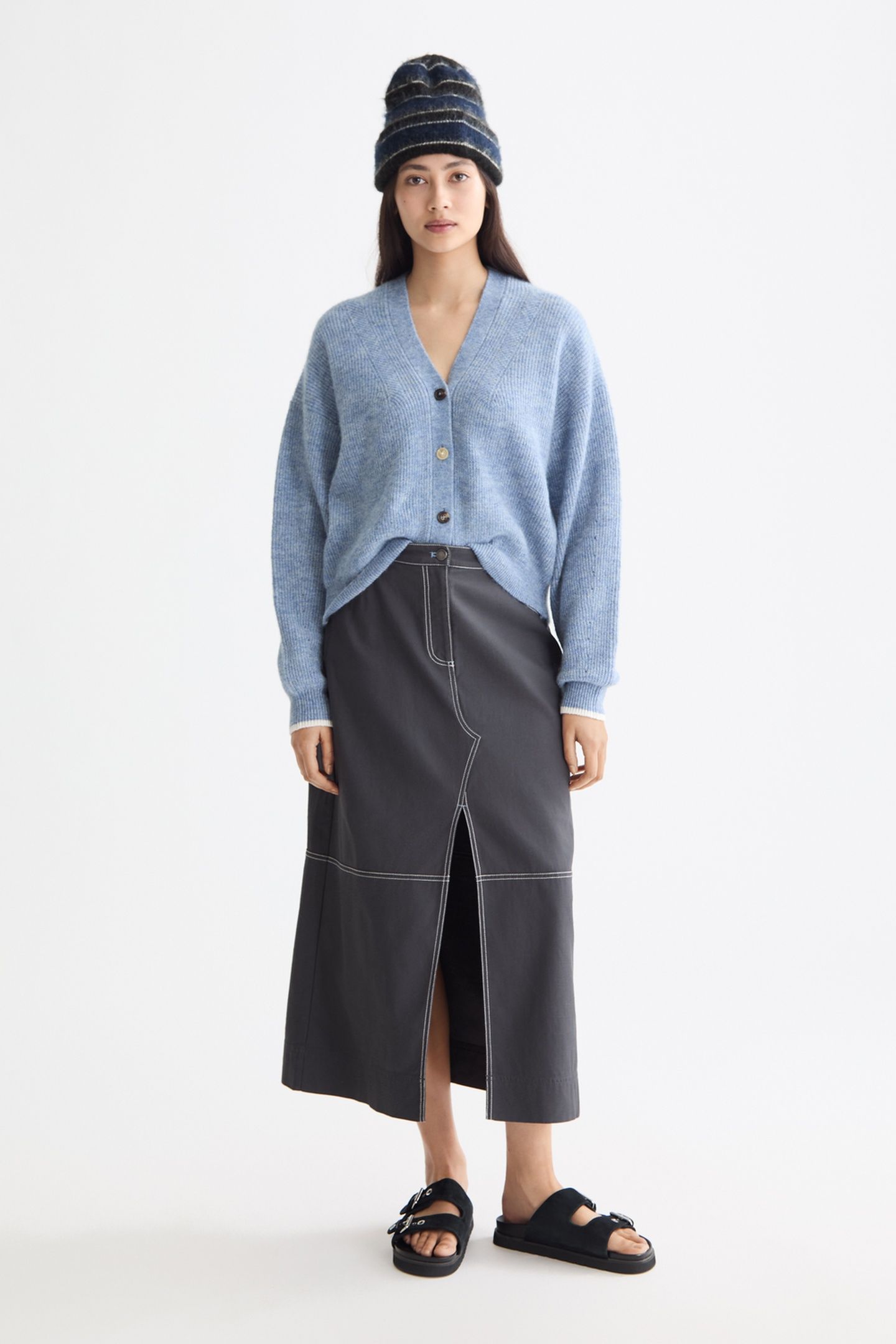 FUZZY RELAXED CARDIGAN FADED DENIM MELANGE 2