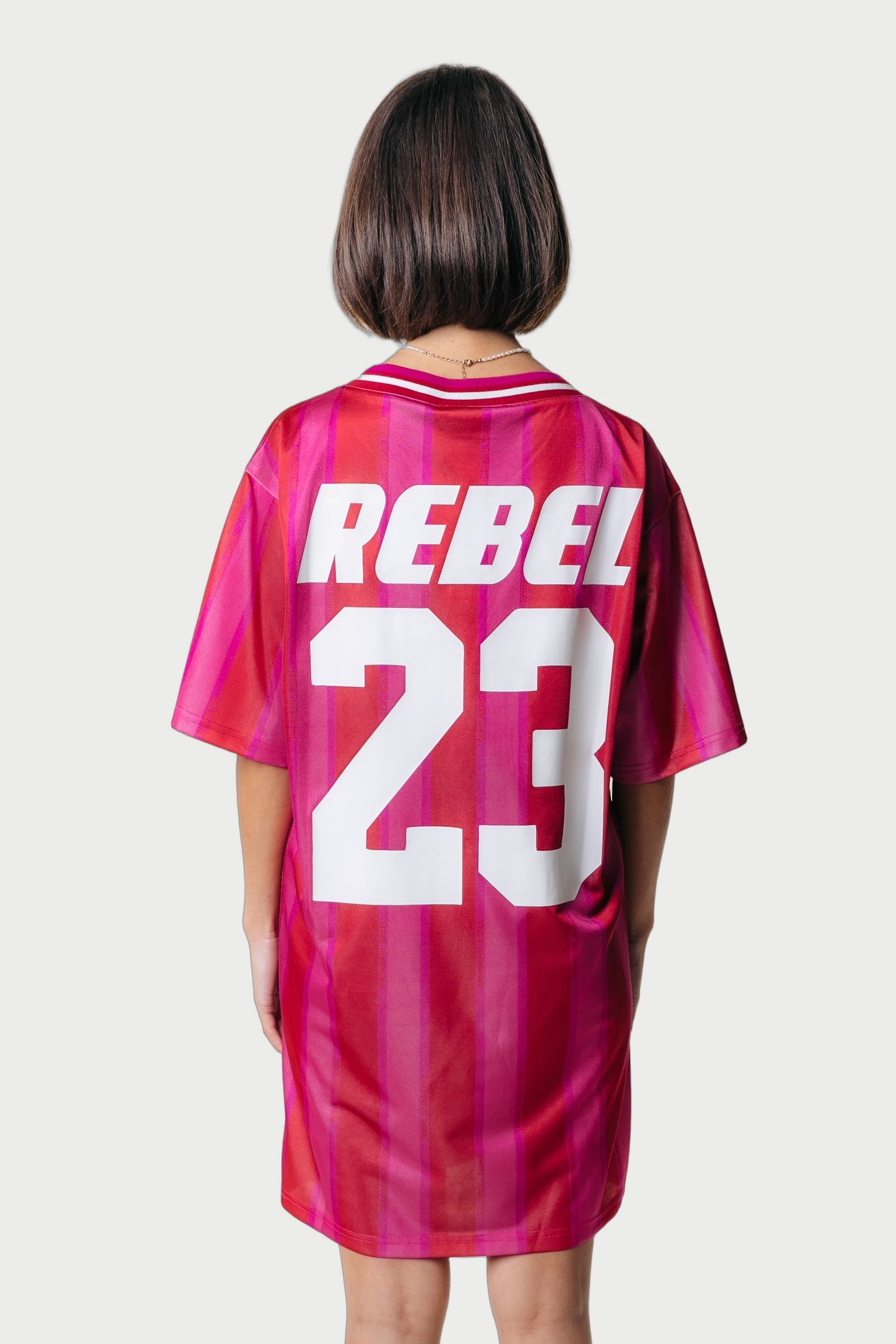 TAYLIE STRIPED FOOTBALL TEE DRESS SS MEDIUM BRIGHT PINK 3