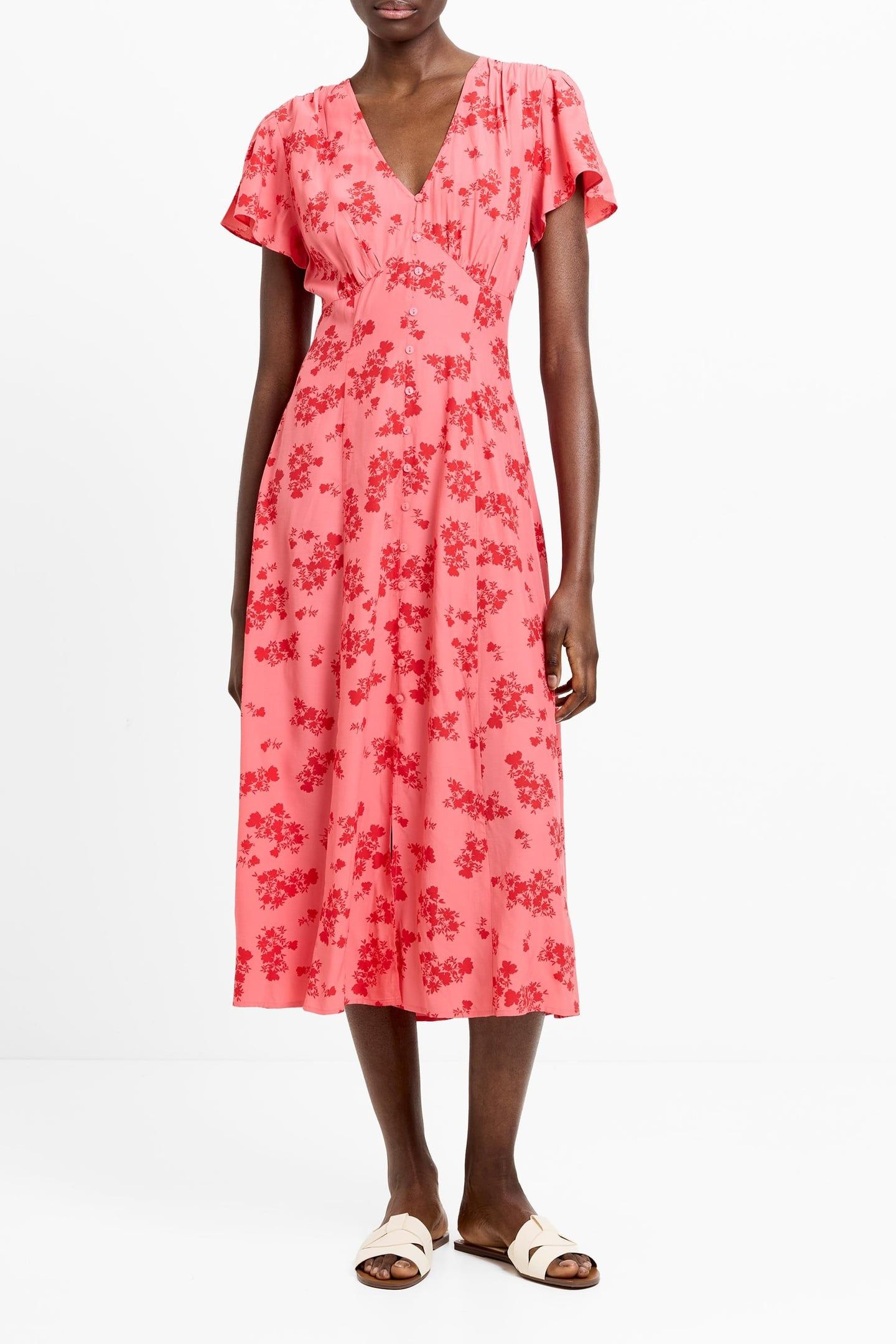 RAQUEL S/S V NK DRESS RASP PINK/RED 1