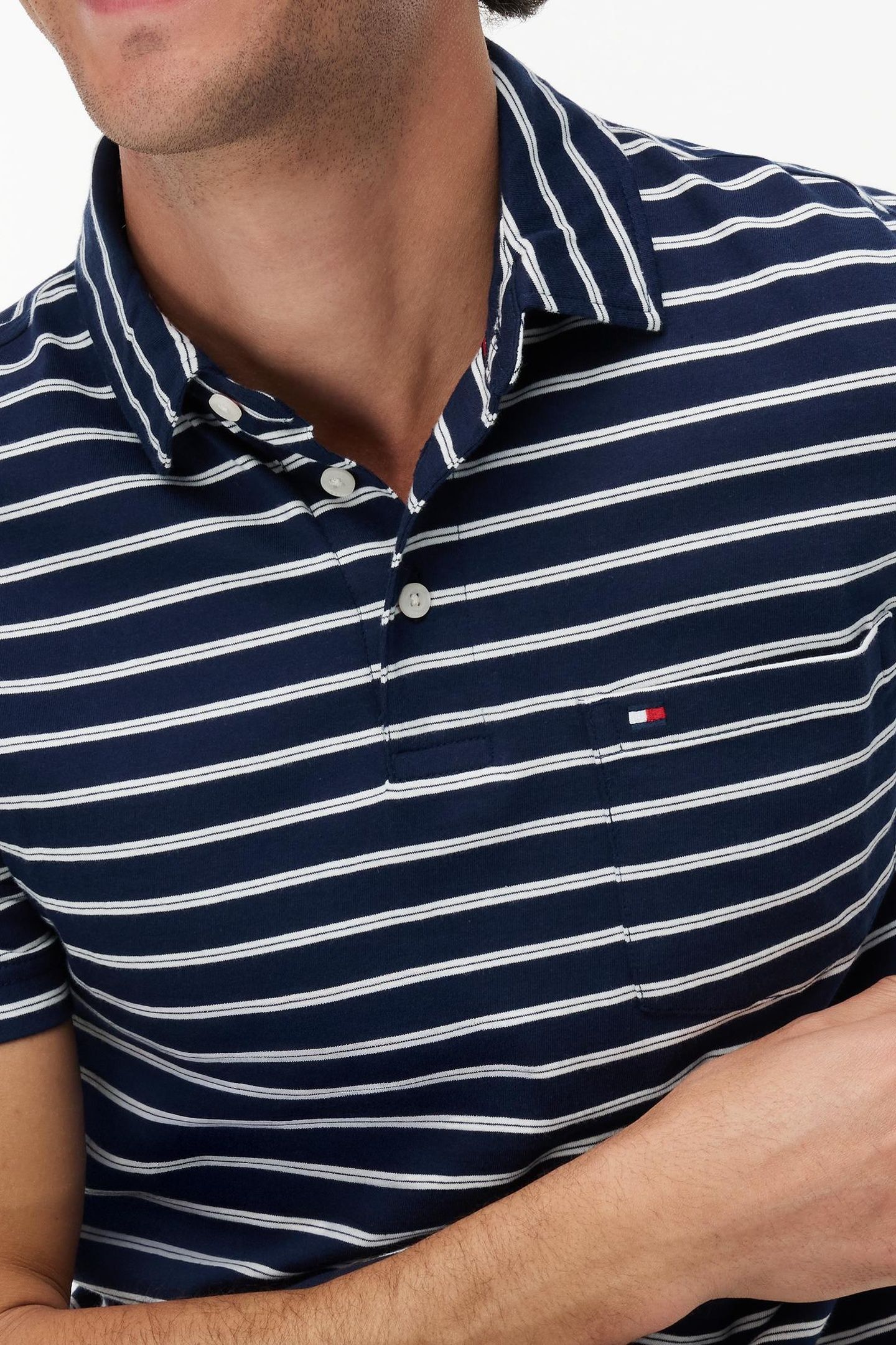 SINGLE JERSEY STRIPE POLO CARBON NAVY/IVORY PETAL 5